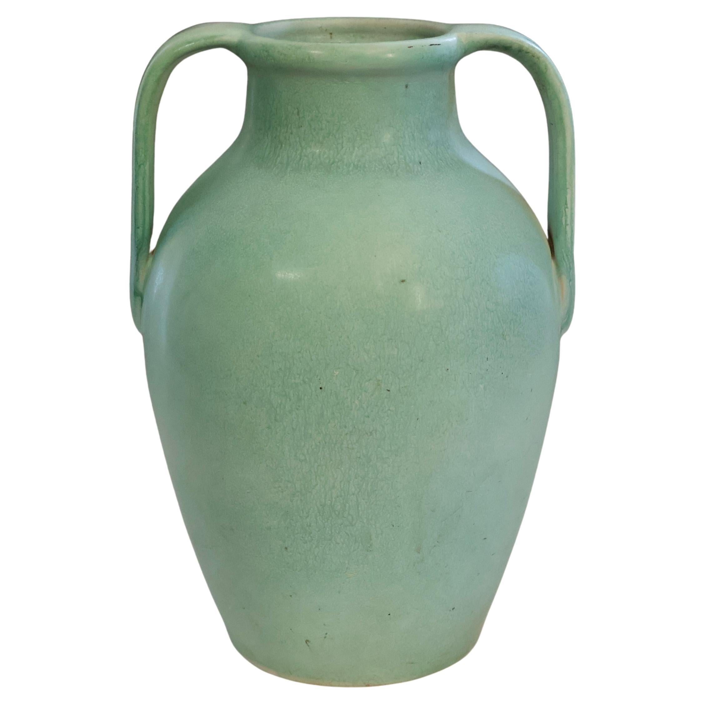 Large Weller Evergreen Pottery Vase Satin Matt Green Arts & Crafts Stoin For Sale