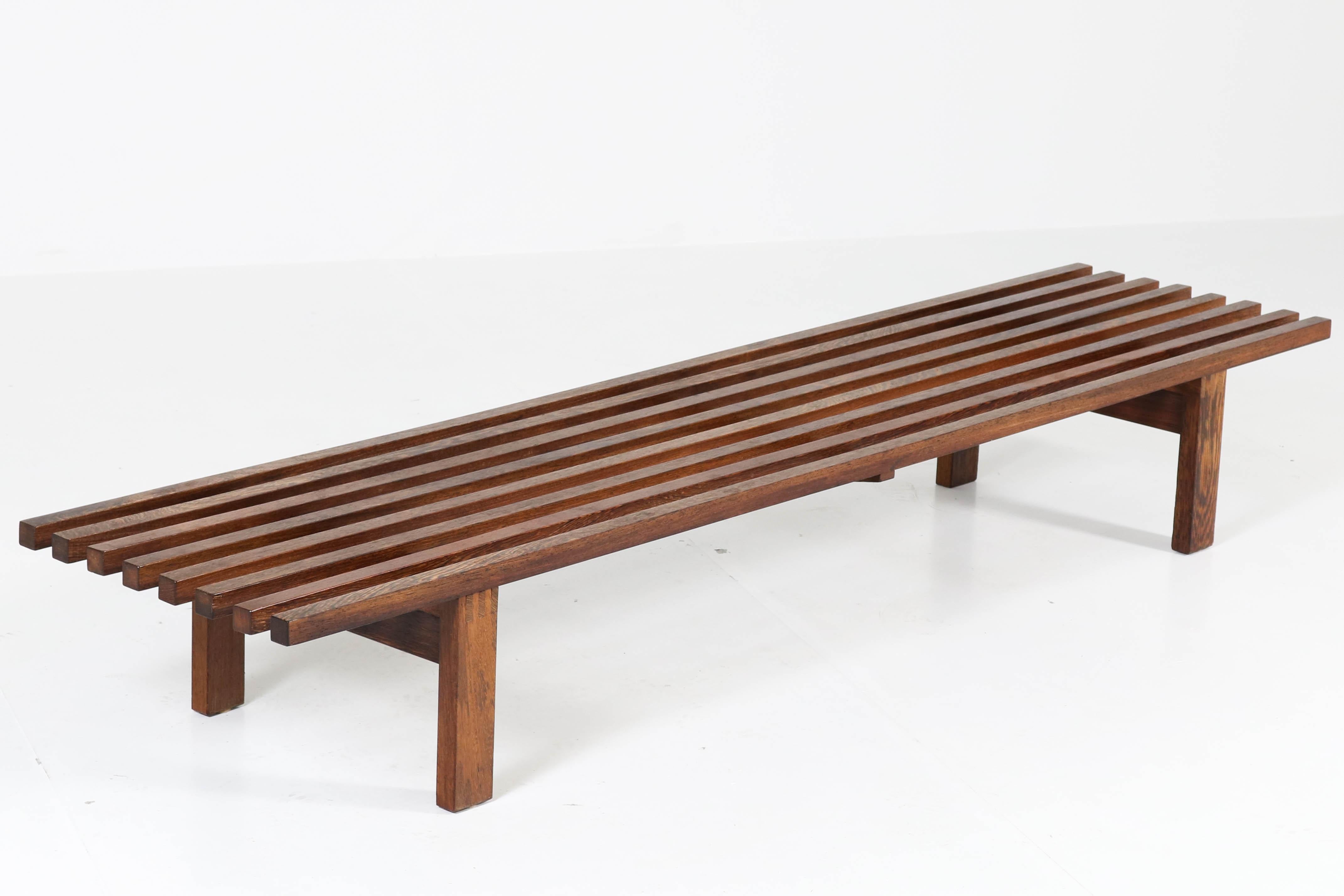 Large Wenge Mid-Century Modern Slat Bench by Martin Visser for 't Spectrum, 1960 In Good Condition In Amsterdam, NL
