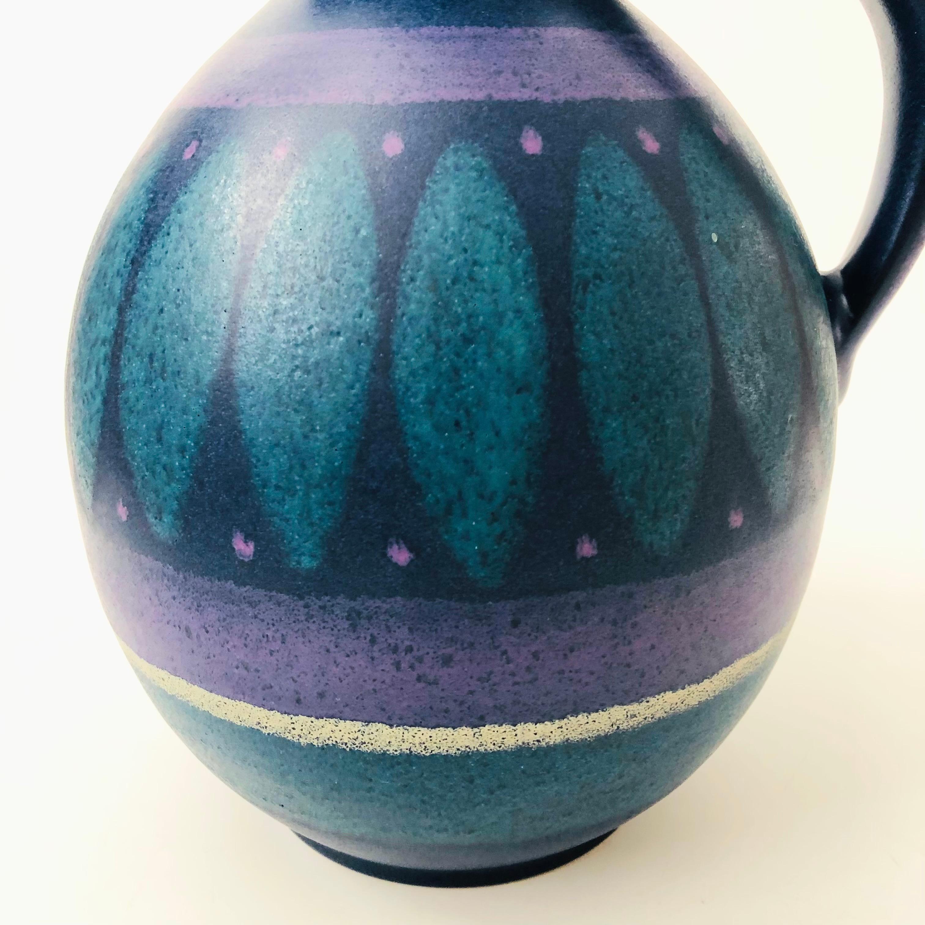 Large West German Art Pottery Pitcher - Kupfermühle Keramik Viola In Good Condition For Sale In Vallejo, CA