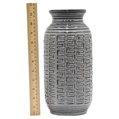 Large West German Gray Ceramic Basket Patterned Vase