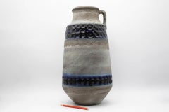 West German Geometric Relief Floor Vase, Light Gray and Blue, 51-51 Mark