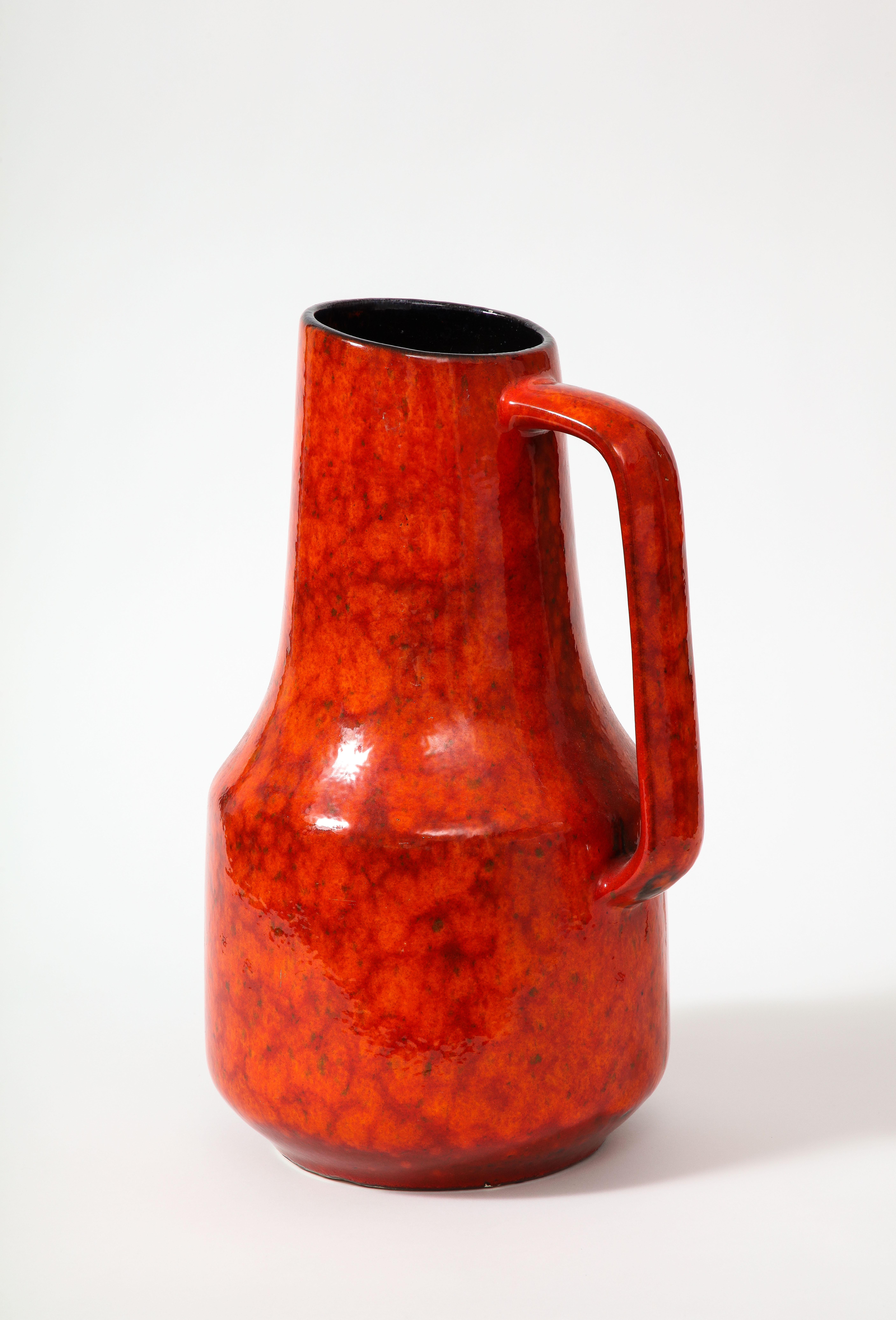 Large West German Pottery Pitcher in Red Lava Design For Sale 5