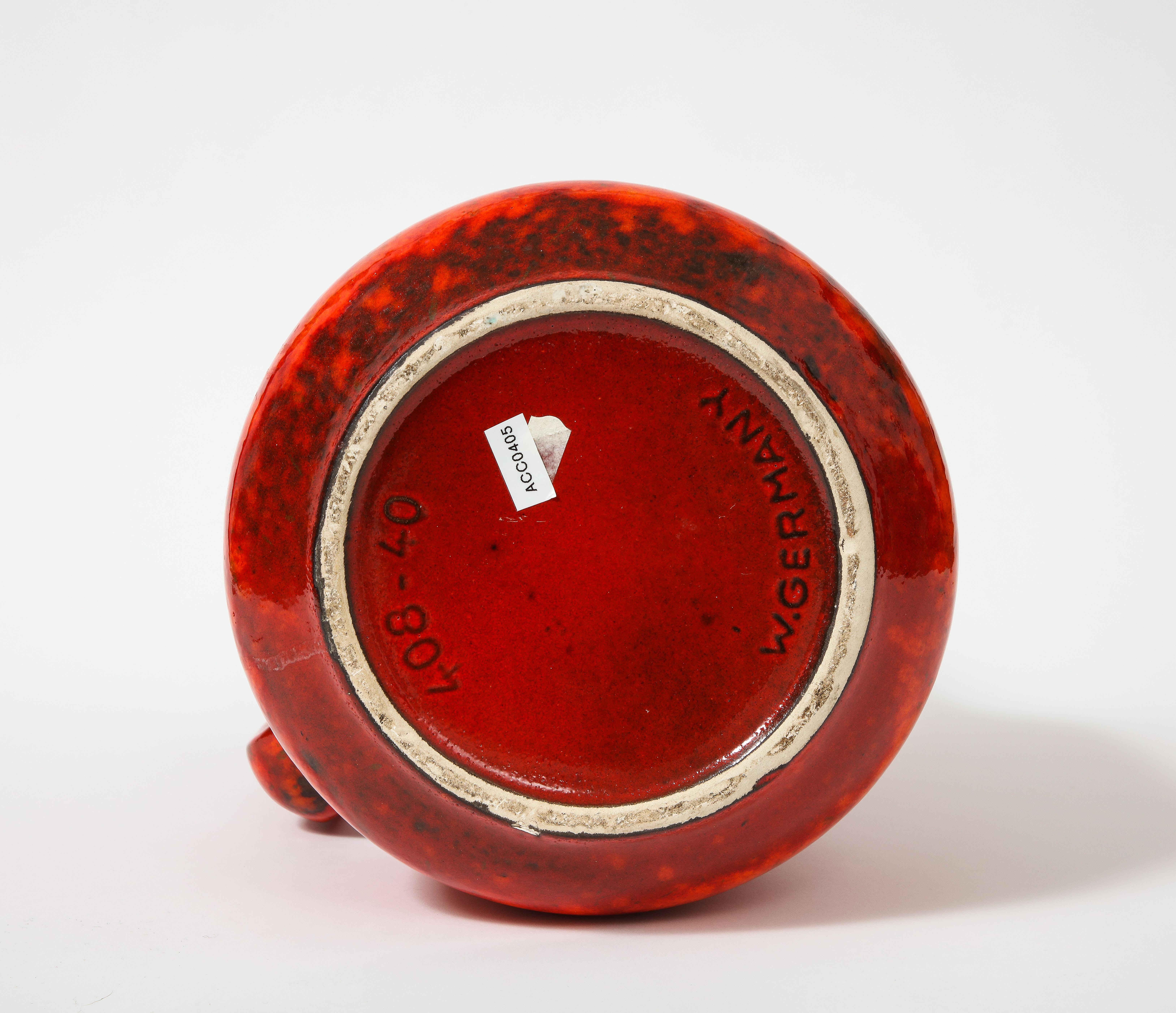 Large West German Pottery Pitcher in Red Lava Design For Sale 6