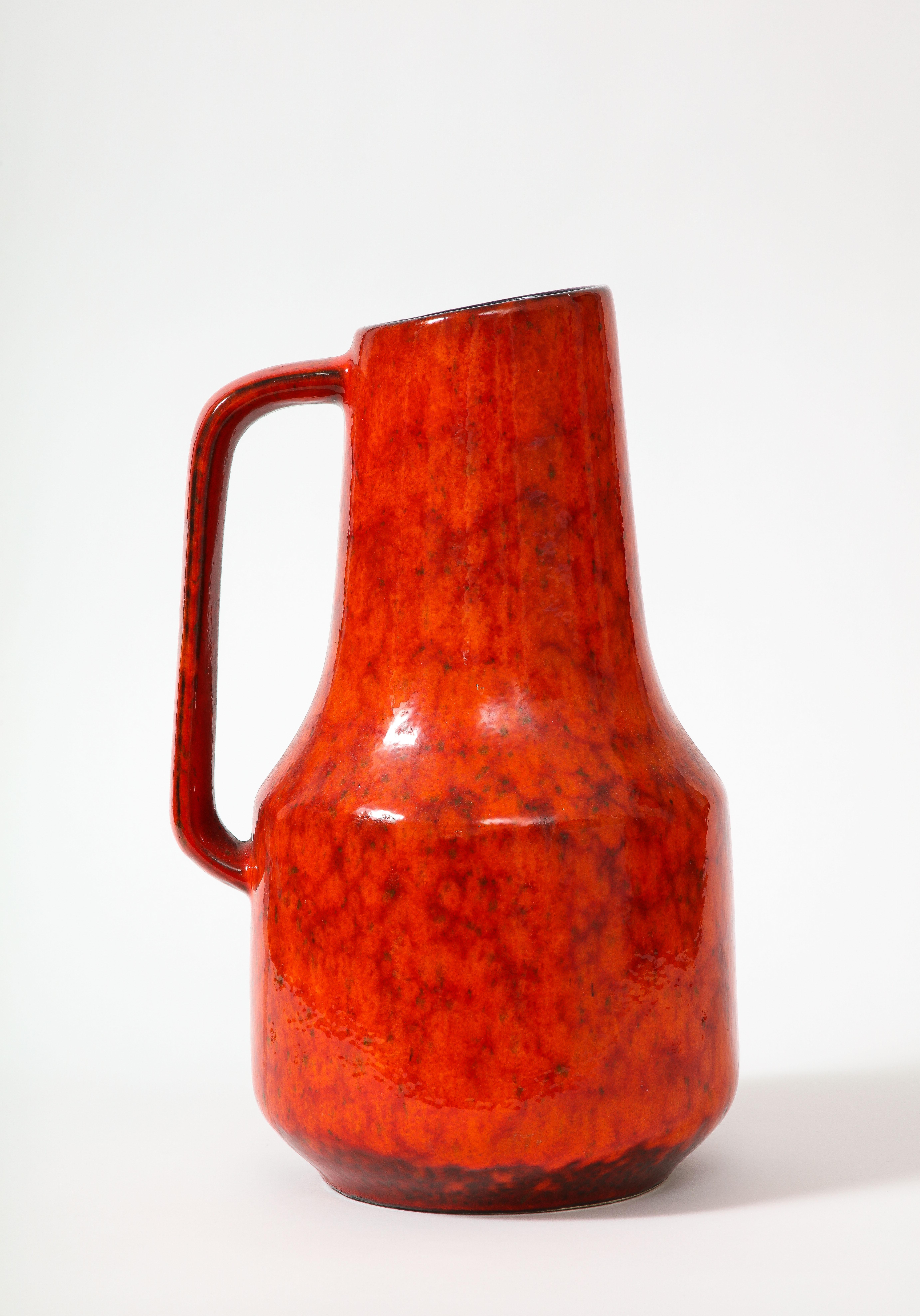 Ceramic Large West German Pottery Pitcher in Red Lava Design For Sale