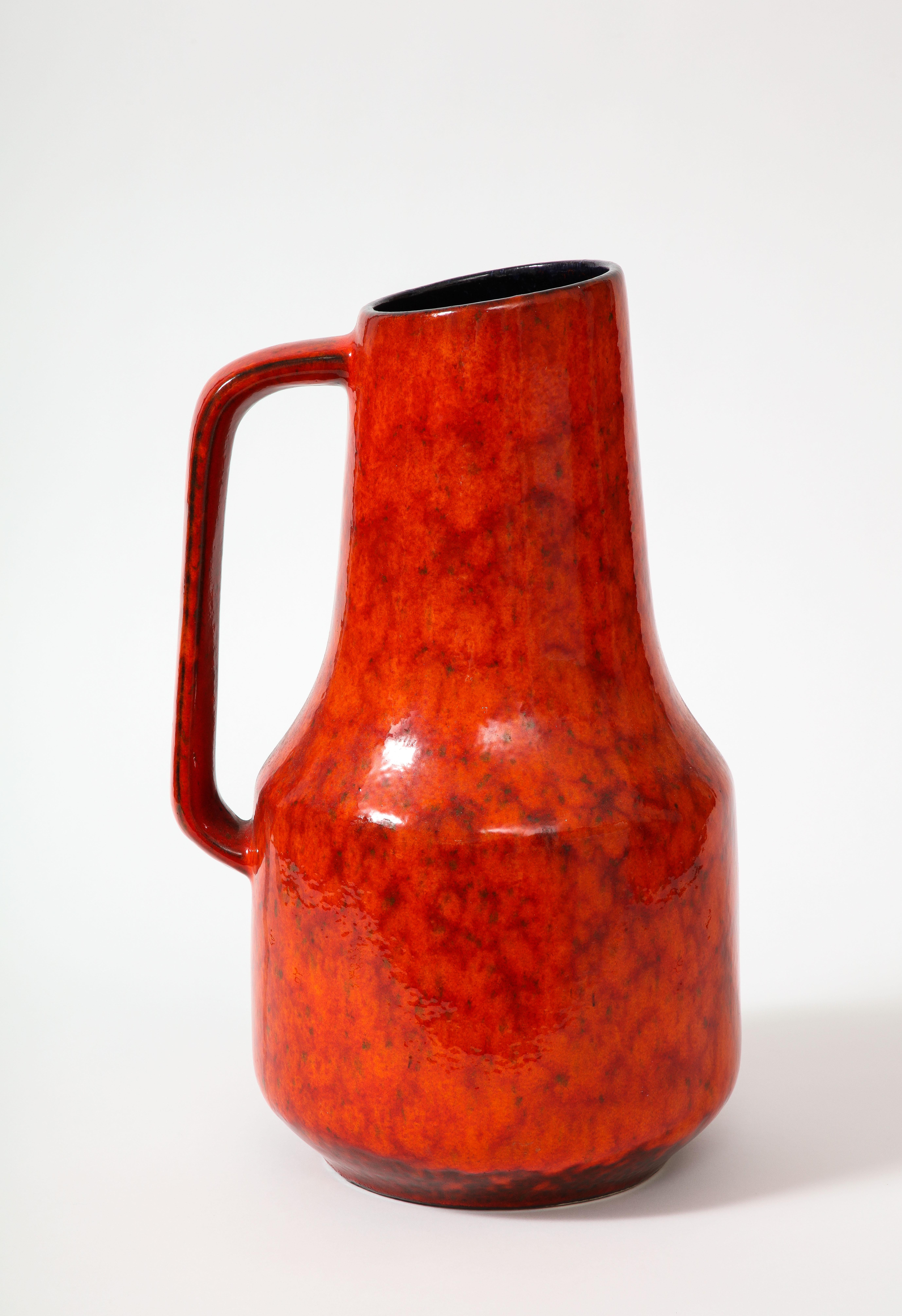 Large West German Pottery Pitcher in Red Lava Design For Sale 1