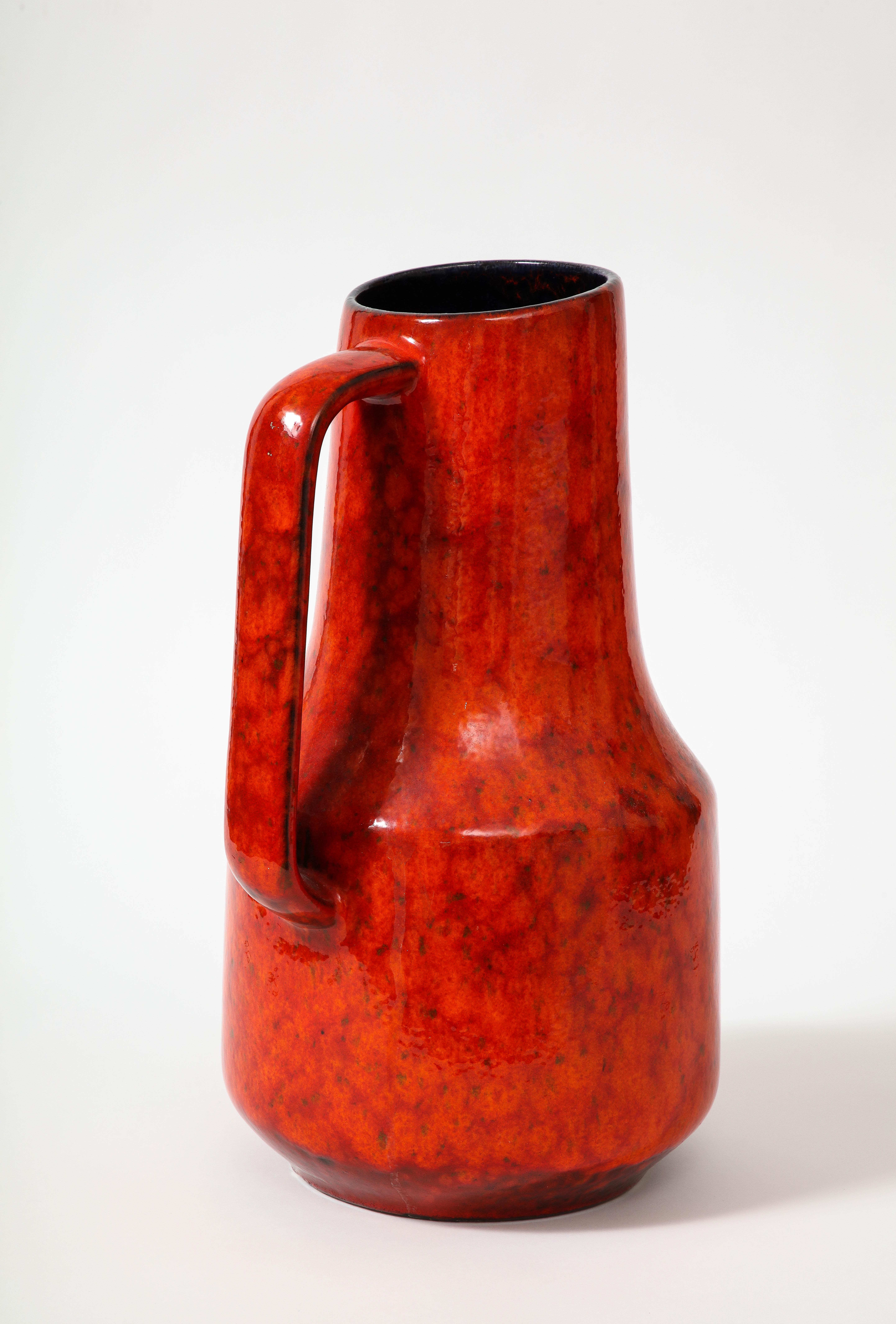 Large West German Pottery Pitcher in Red Lava Design For Sale 2