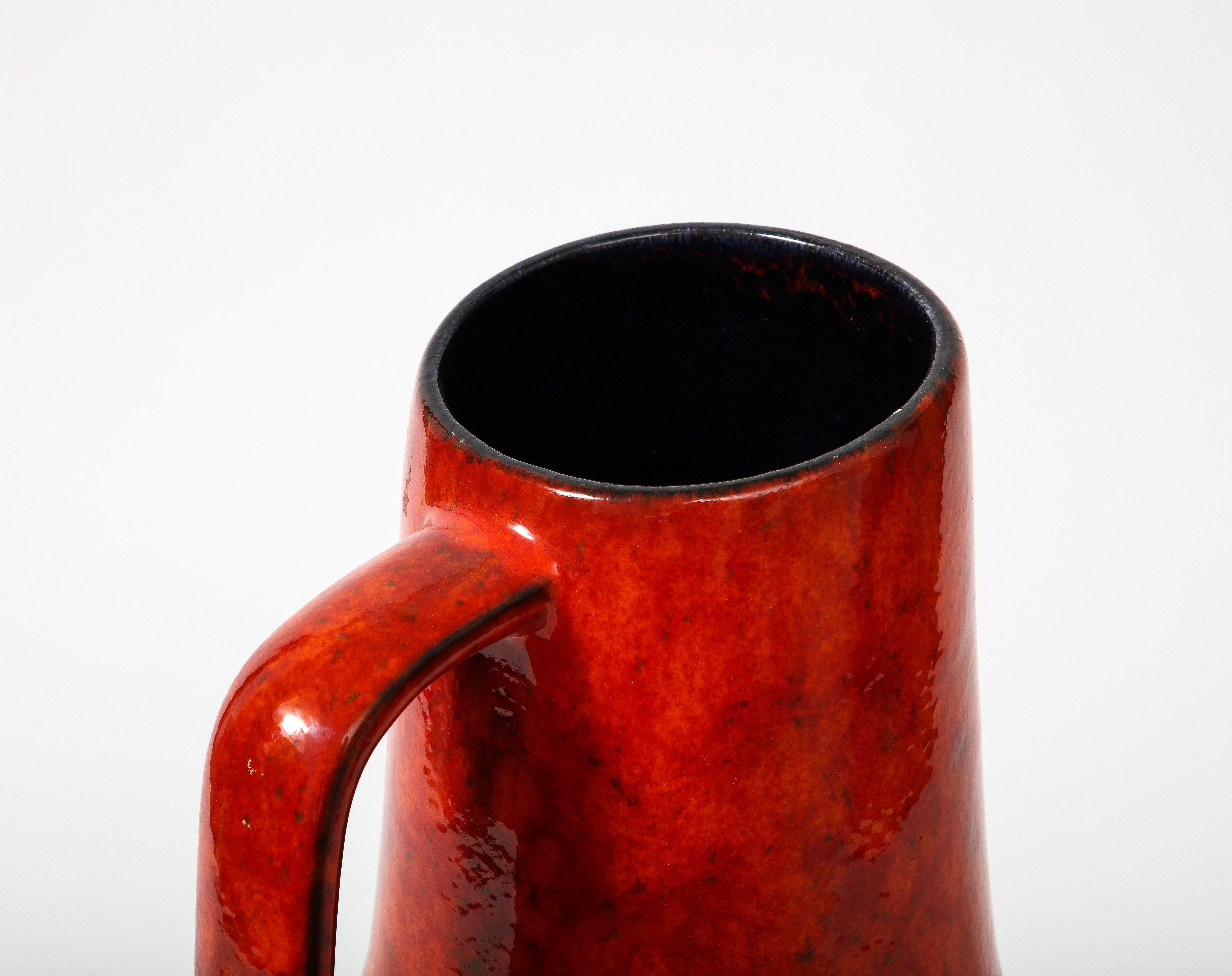 Large West German Pottery Pitcher in Red Lava Design For Sale 3