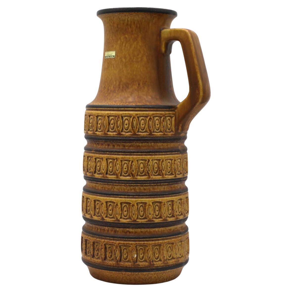 Grande vaso Scheurich della Germania Occidentale con manico in marrone con disegno strutturato