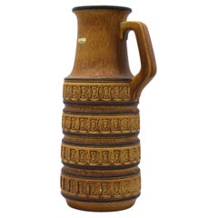 Grande vaso Scheurich della Germania Occidentale con manico in marrone con disegno strutturato