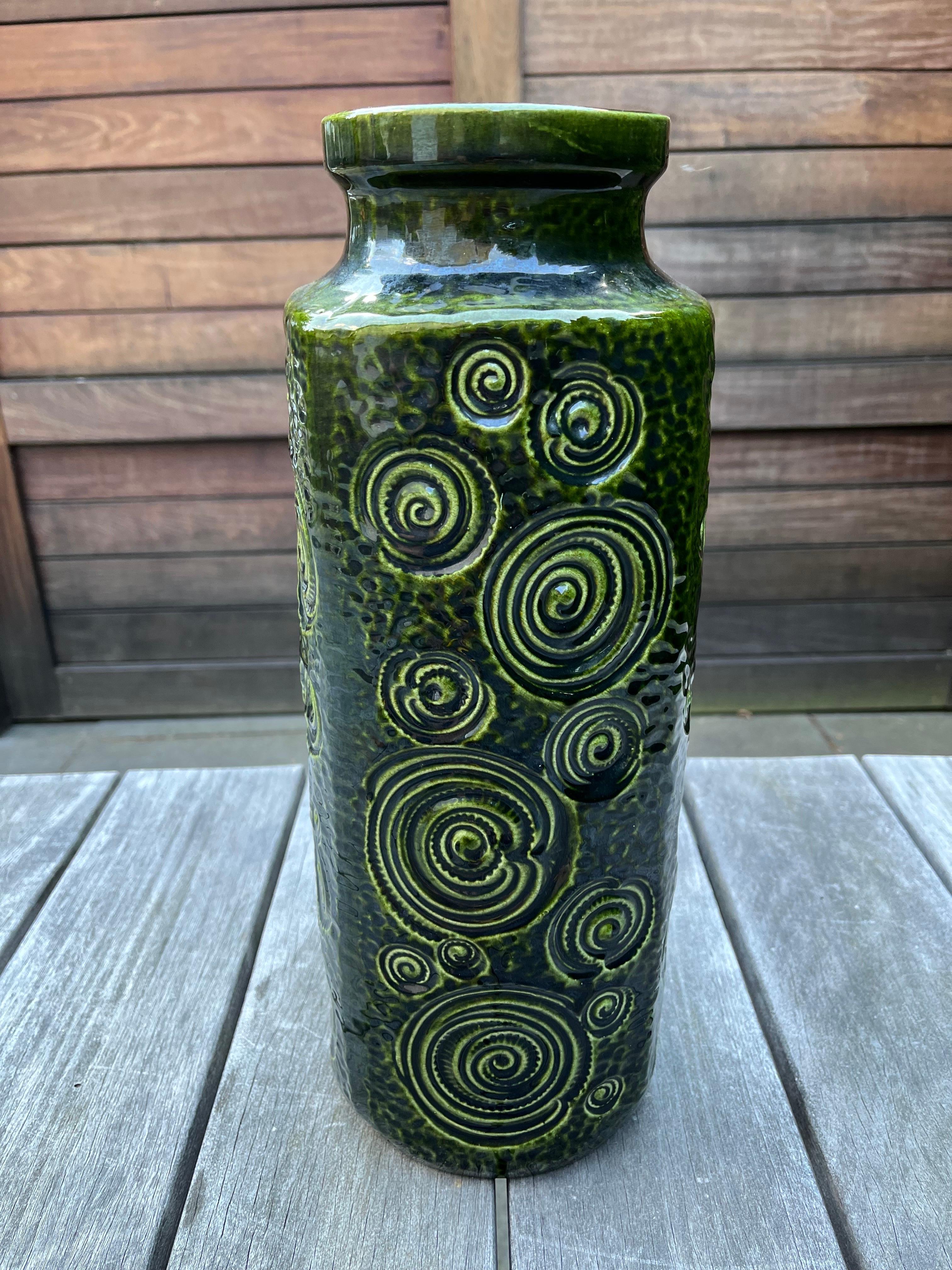 Large West German Vase by Scheurich in Green Glaze In Good Condition In Philadelphia, PA