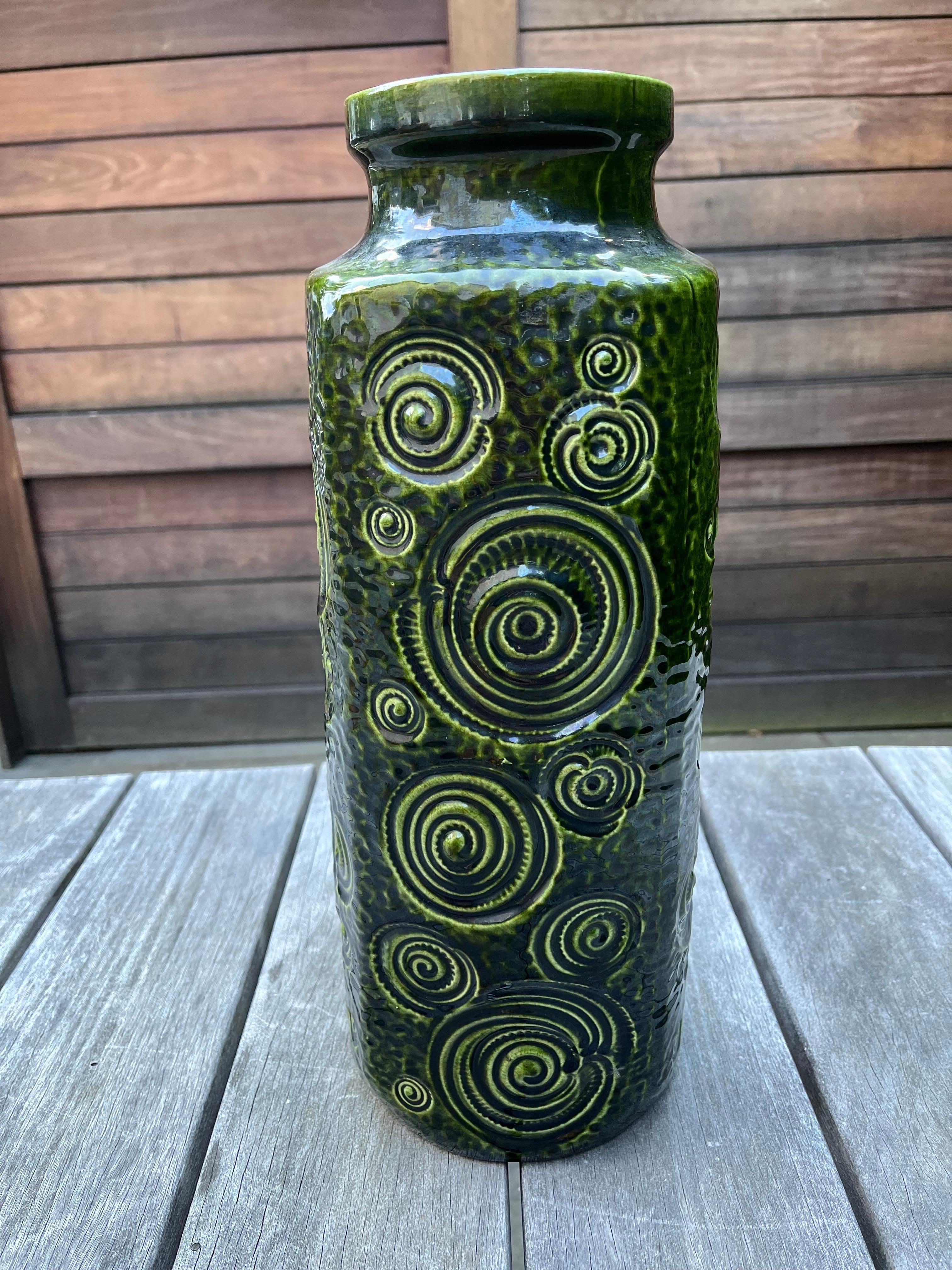 Late 20th Century Large West German Vase by Scheurich in Green Glaze