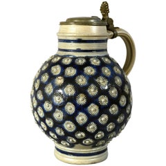 Large Westerwald Stoneware Jug with Original Pewter Cover