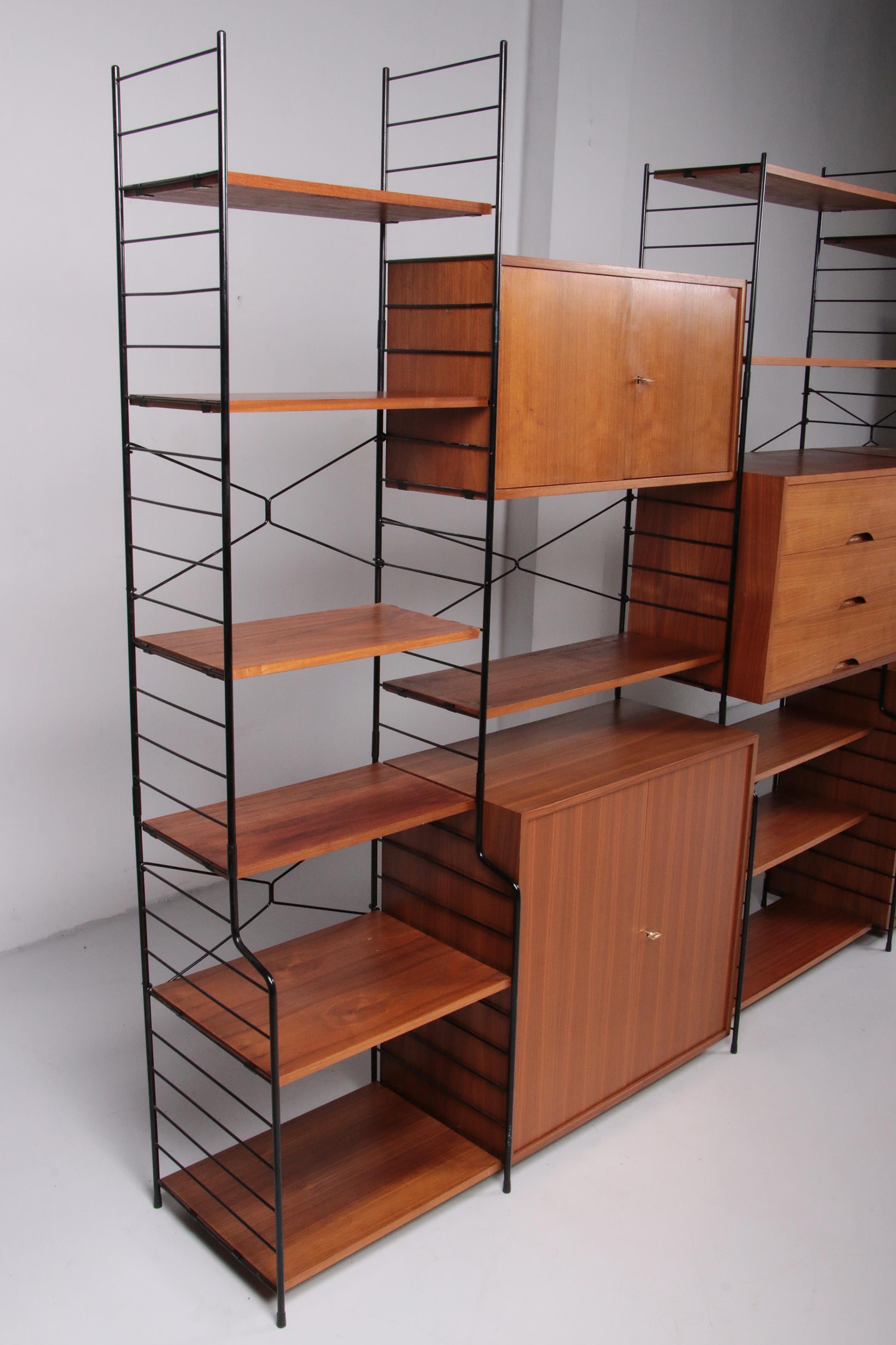 German Large WHB Wall Unit or String Regal Color Walnut, 1960
