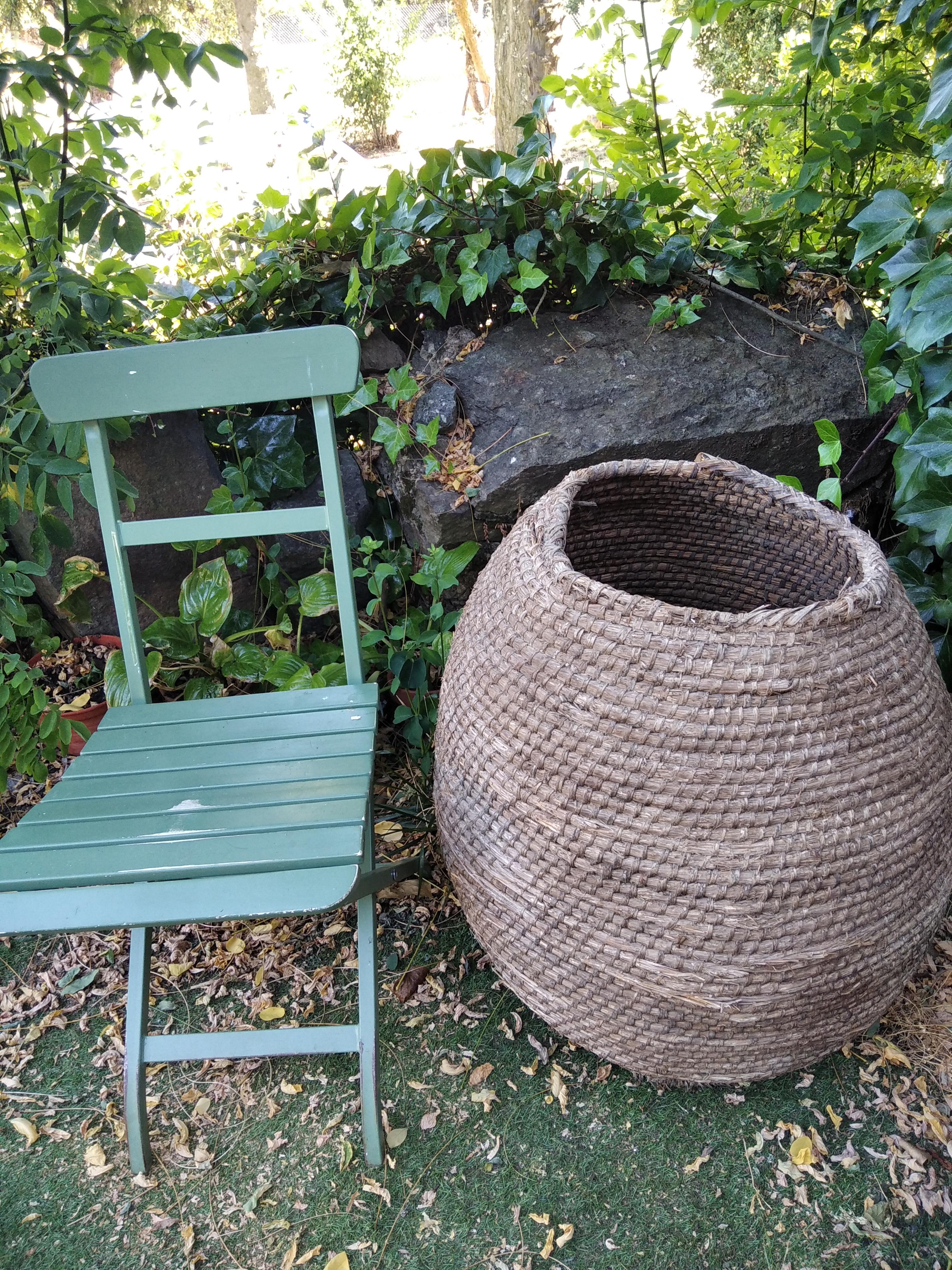 20th Century Large Wheat Basket Made With Esparto Grass or Hemp, Garden Ornaments Pot Cover For Sale