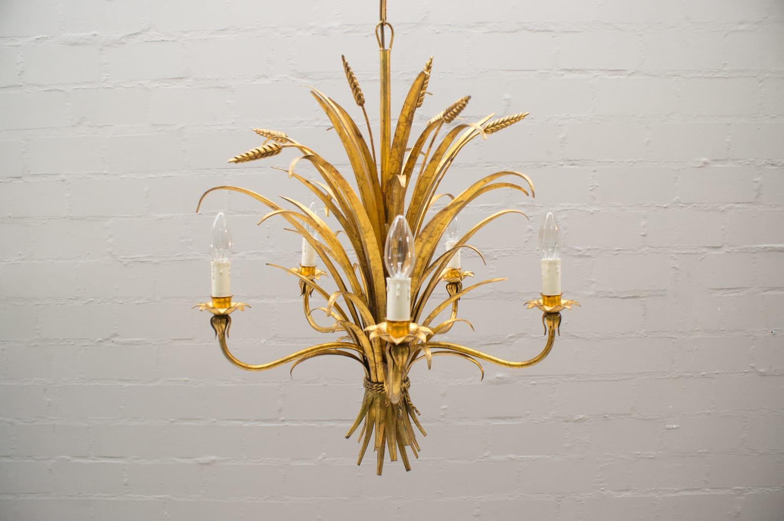 Gilt Large Wheat Sheaf Ceiling Light by Hans Kögl, Germany, 1970s