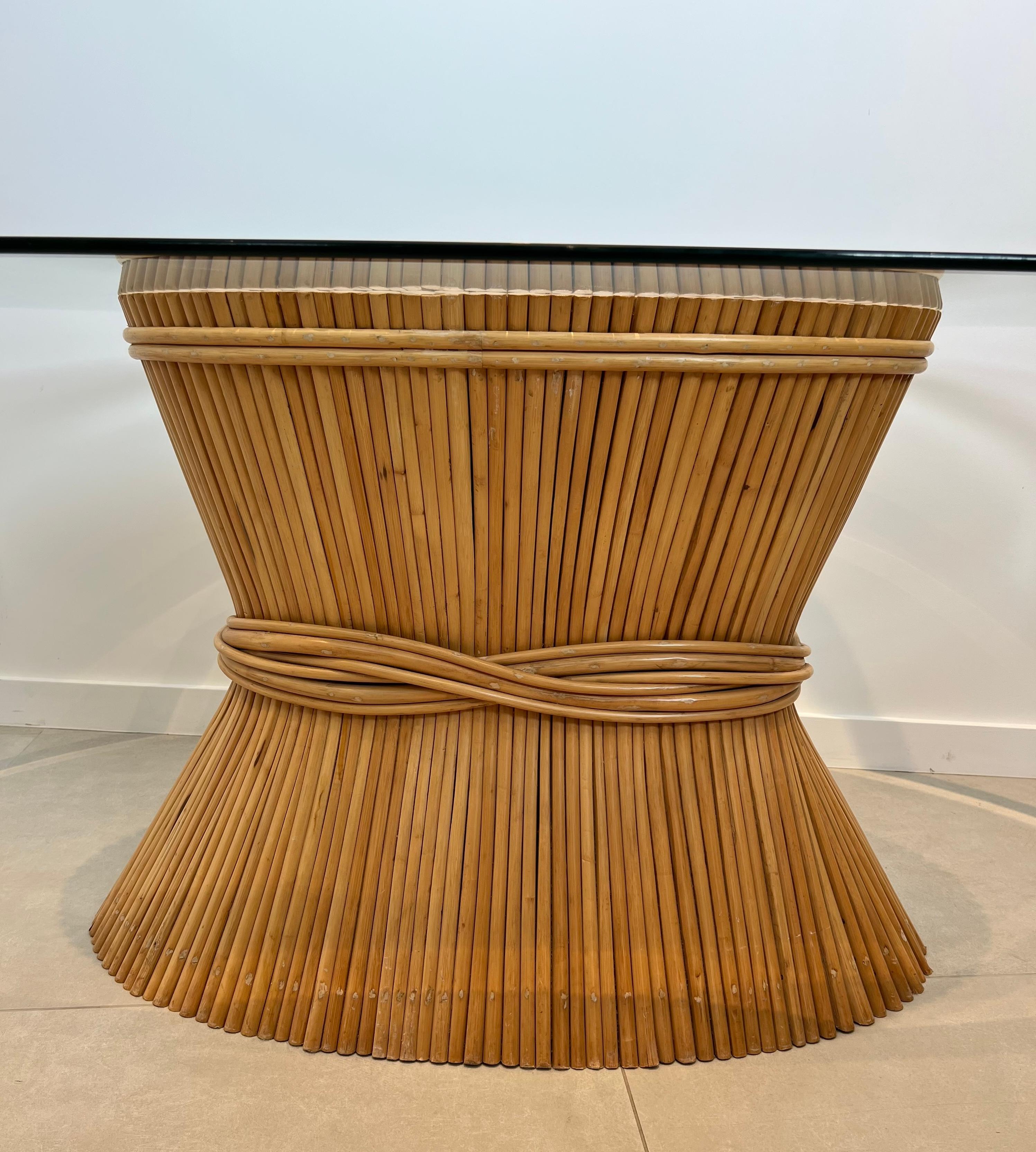 Large Wheat Sheaf Dinning Table with an Oval Beveled Glass Top on a Bamboo Base For Sale 7