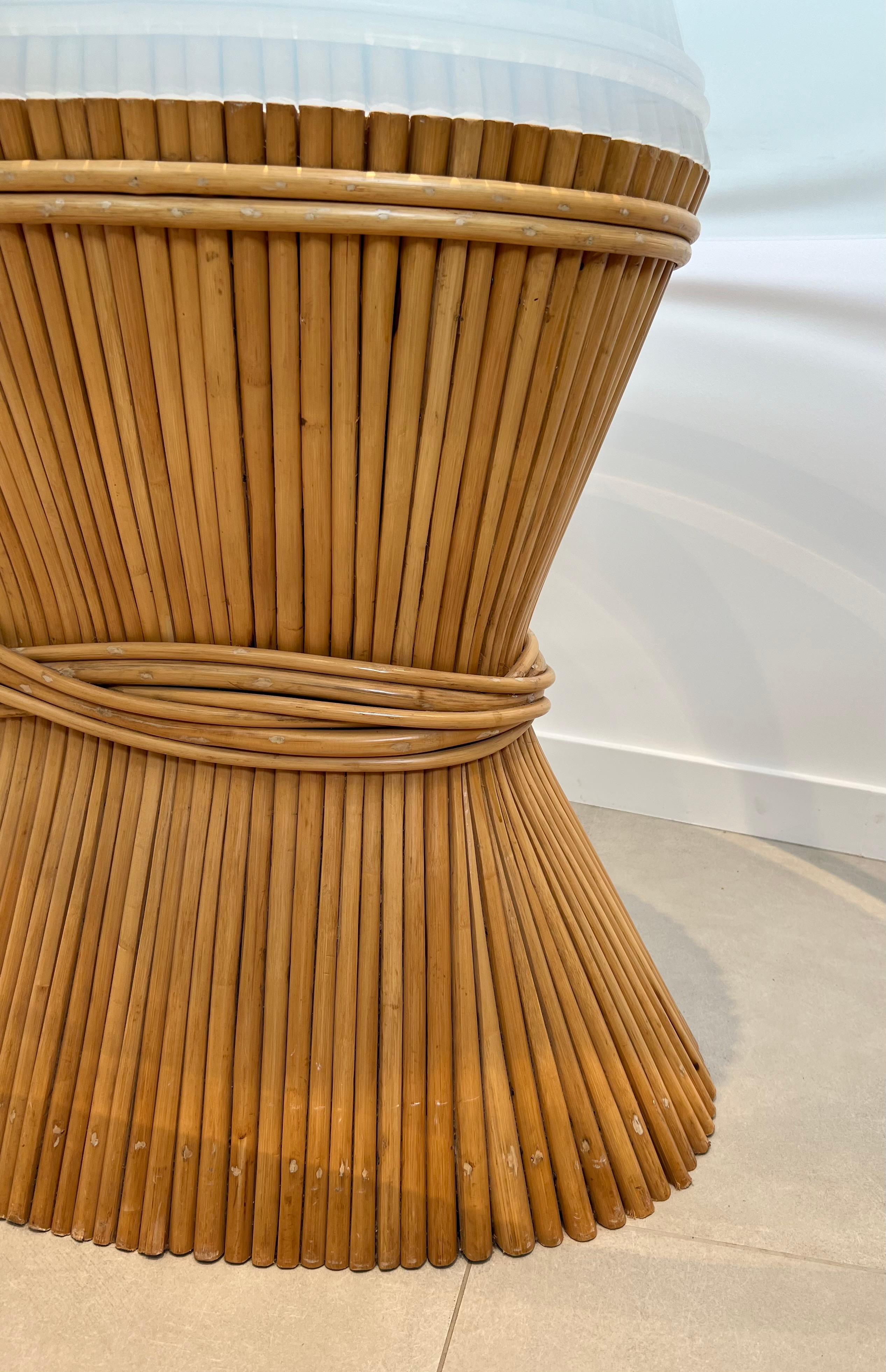 Large Wheat Sheaf Dinning Table with an Oval Beveled Glass Top on a Bamboo Base For Sale 8