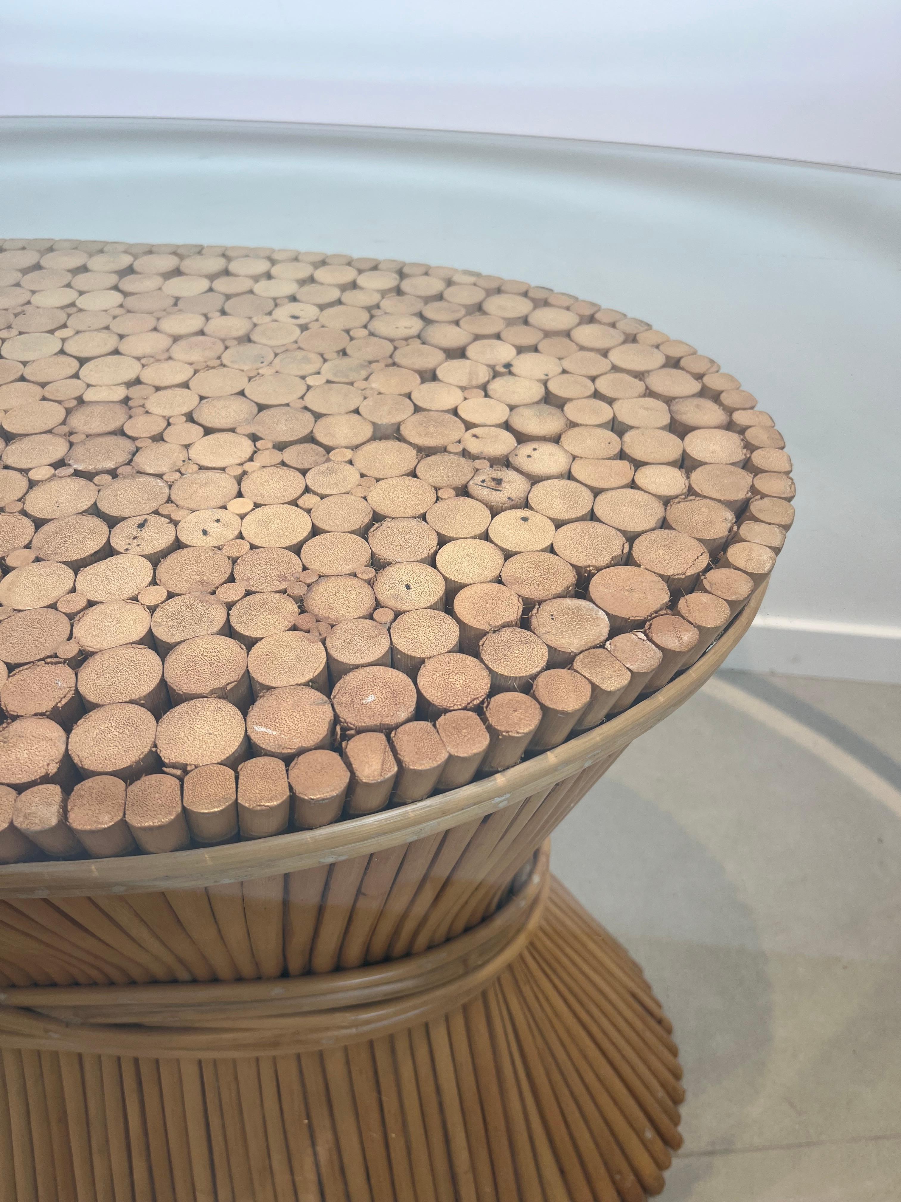 Large Wheat Sheaf Dinning Table with an Oval Beveled Glass Top on a Bamboo Base For Sale 12
