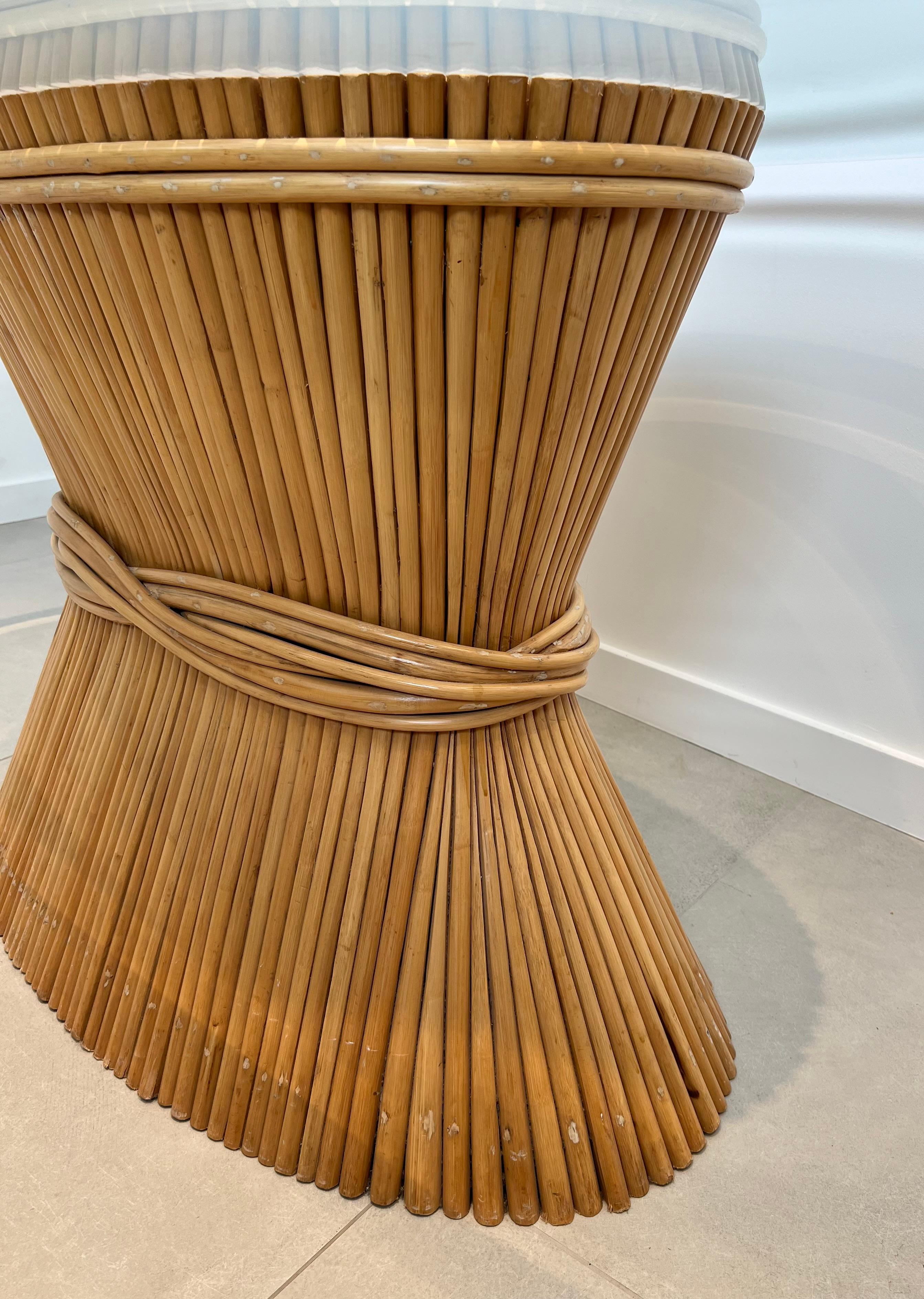 Large Wheat Sheaf Dinning Table with an Oval Beveled Glass Top on a Bamboo Base For Sale 2