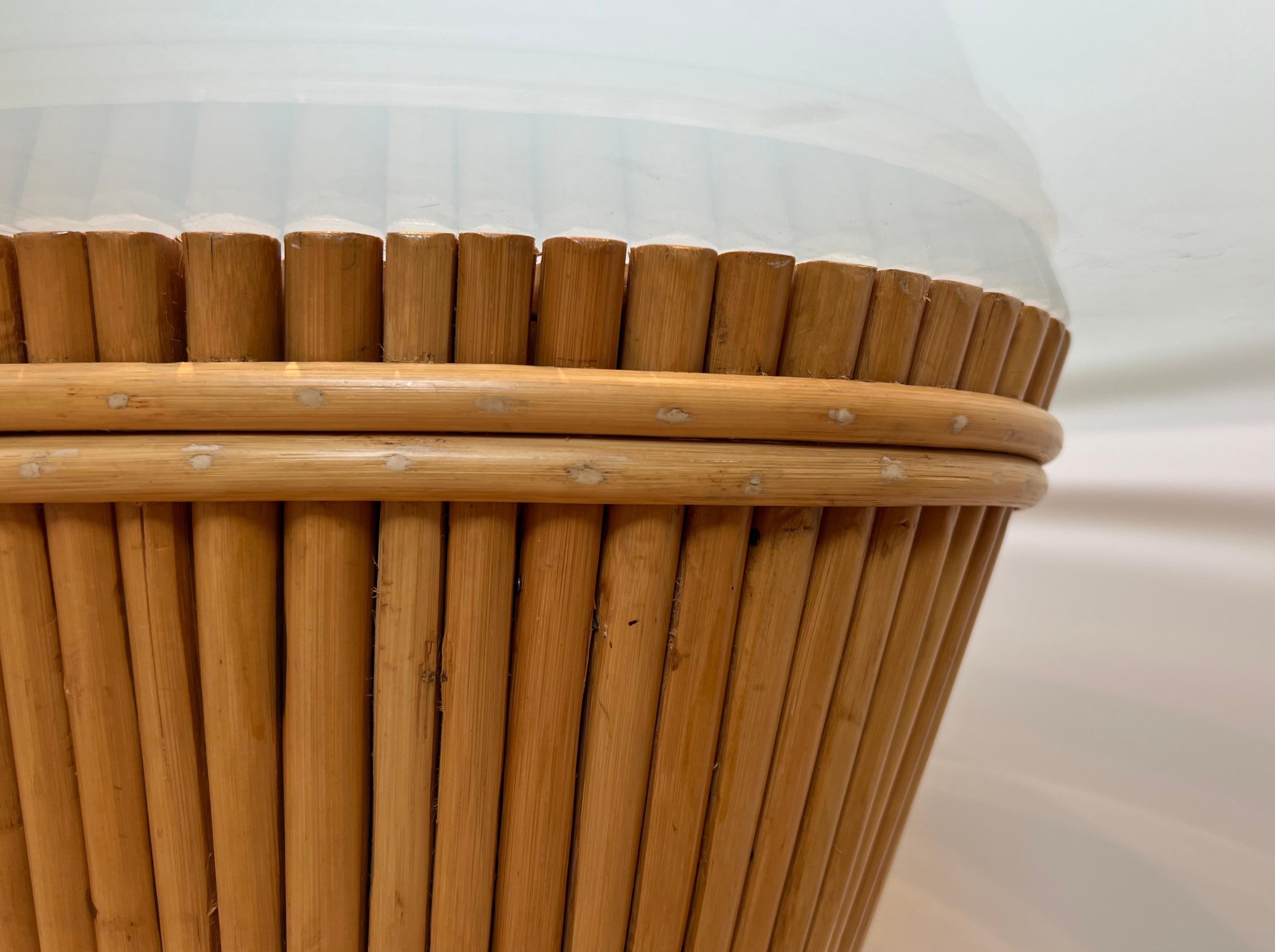 Large Wheat Sheaf Dinning Table with an Oval Beveled Glass Top on a Bamboo Base For Sale 3
