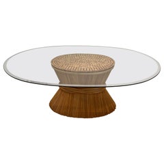 Large Wheat Sheaf Dinning Table with an Oval Beveled Glass Top on a Bamboo Base