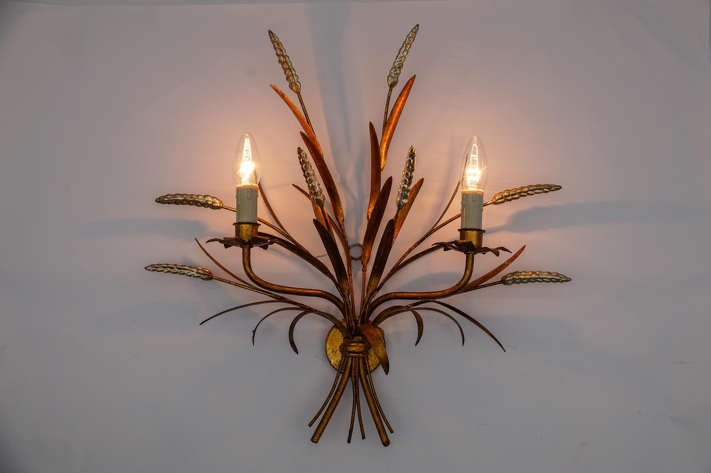 Große Weizengarben-Wandleuchte von Hans Kögl, Deutschland, 1970er Jahre (Vergoldet) im Angebot
