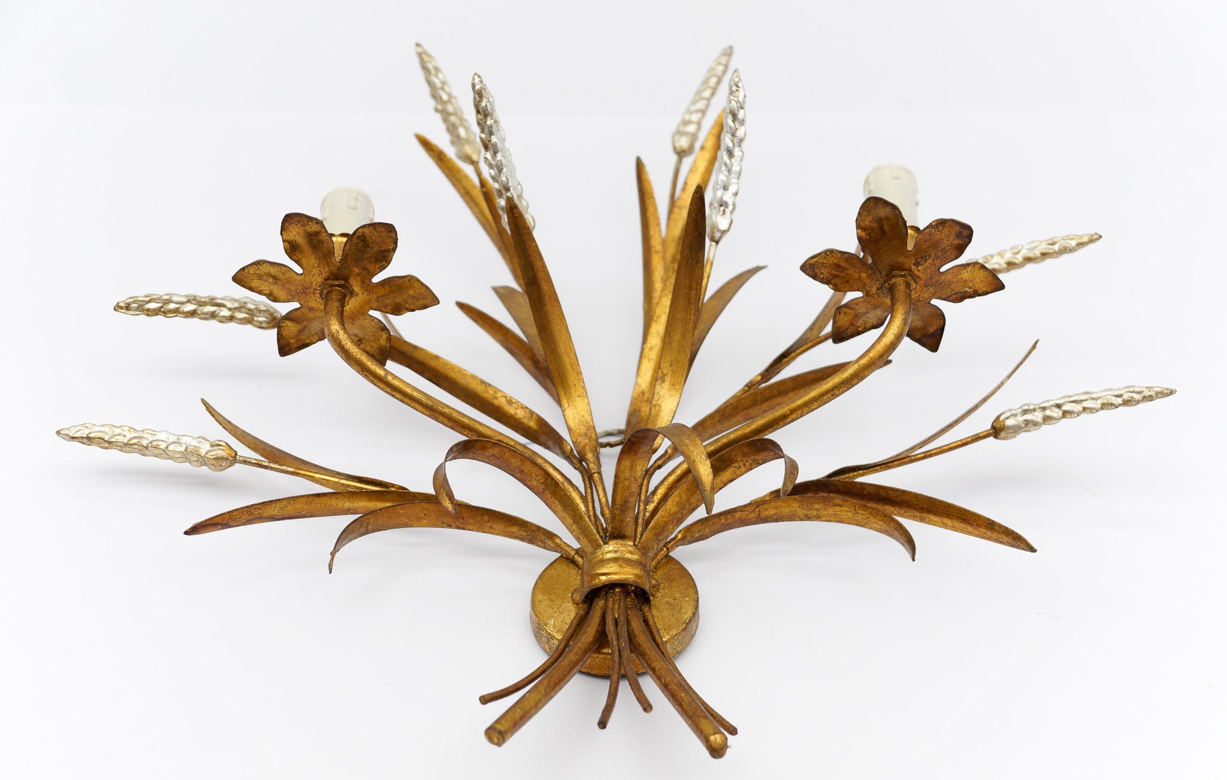 Große Weizengarben-Wandleuchte von Hans Kögl, Deutschland, 1970er Jahre (Metall) im Angebot