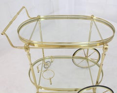 Large Wheels Brass and Glass Tea Cart Bar with Bottle Holders