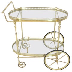 Große Räder Messing und Glas Teewagen Bar mit Flaschenhaltern