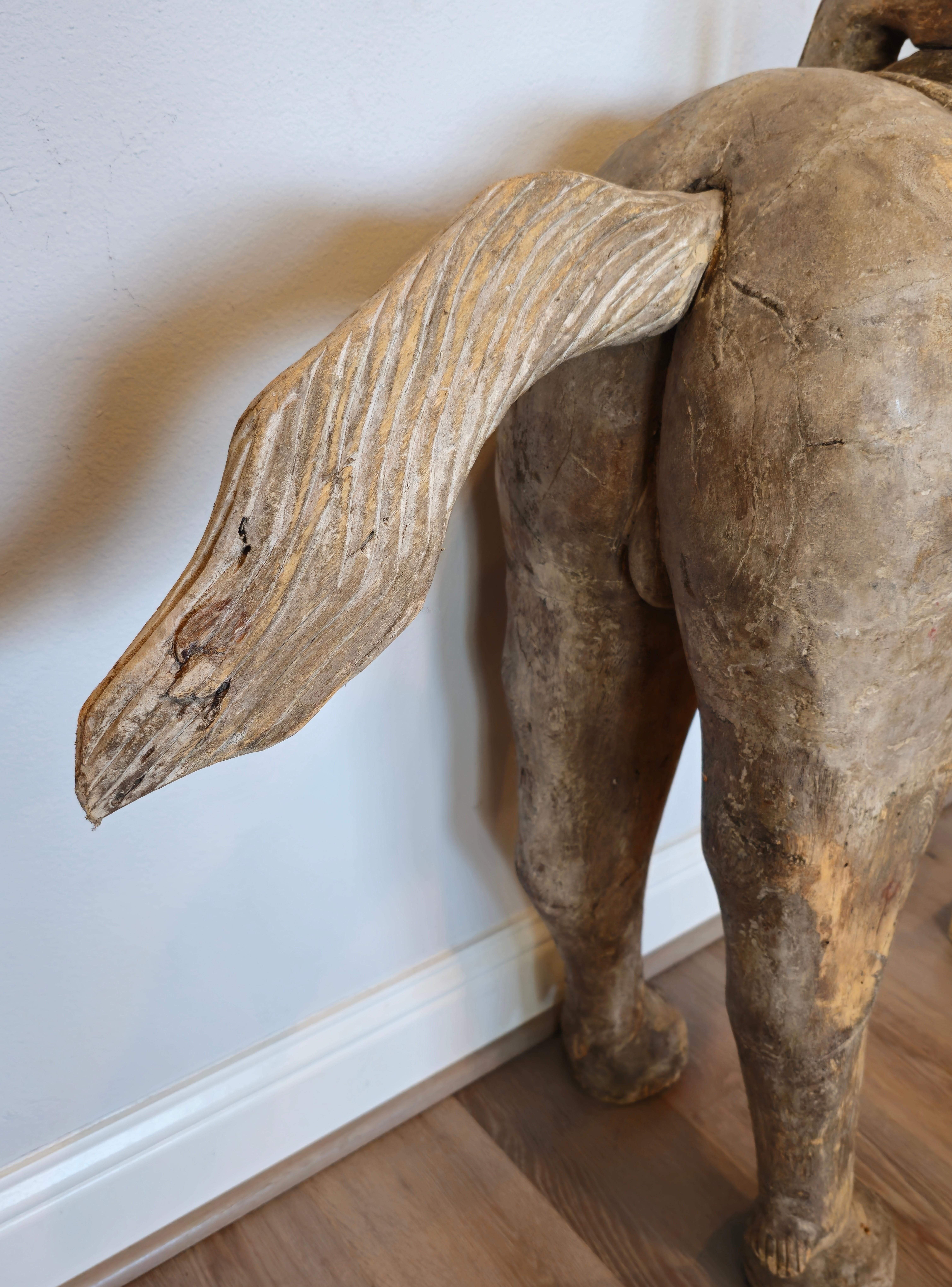 Large Whimsical Antique Hand Carved Wooden Horse Sculpture  For Sale 5