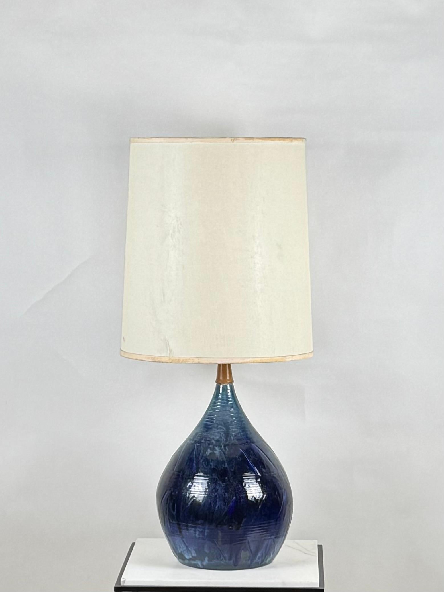 Organic Modern Large Whimsical Glazed Ceramic Teardrop Lamp with Original Shade For Sale