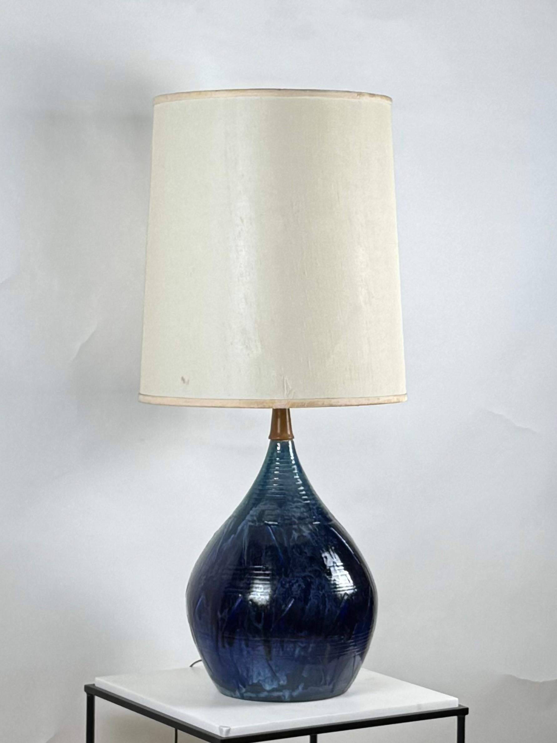 American Large Whimsical Glazed Ceramic Teardrop Lamp with Original Shade For Sale
