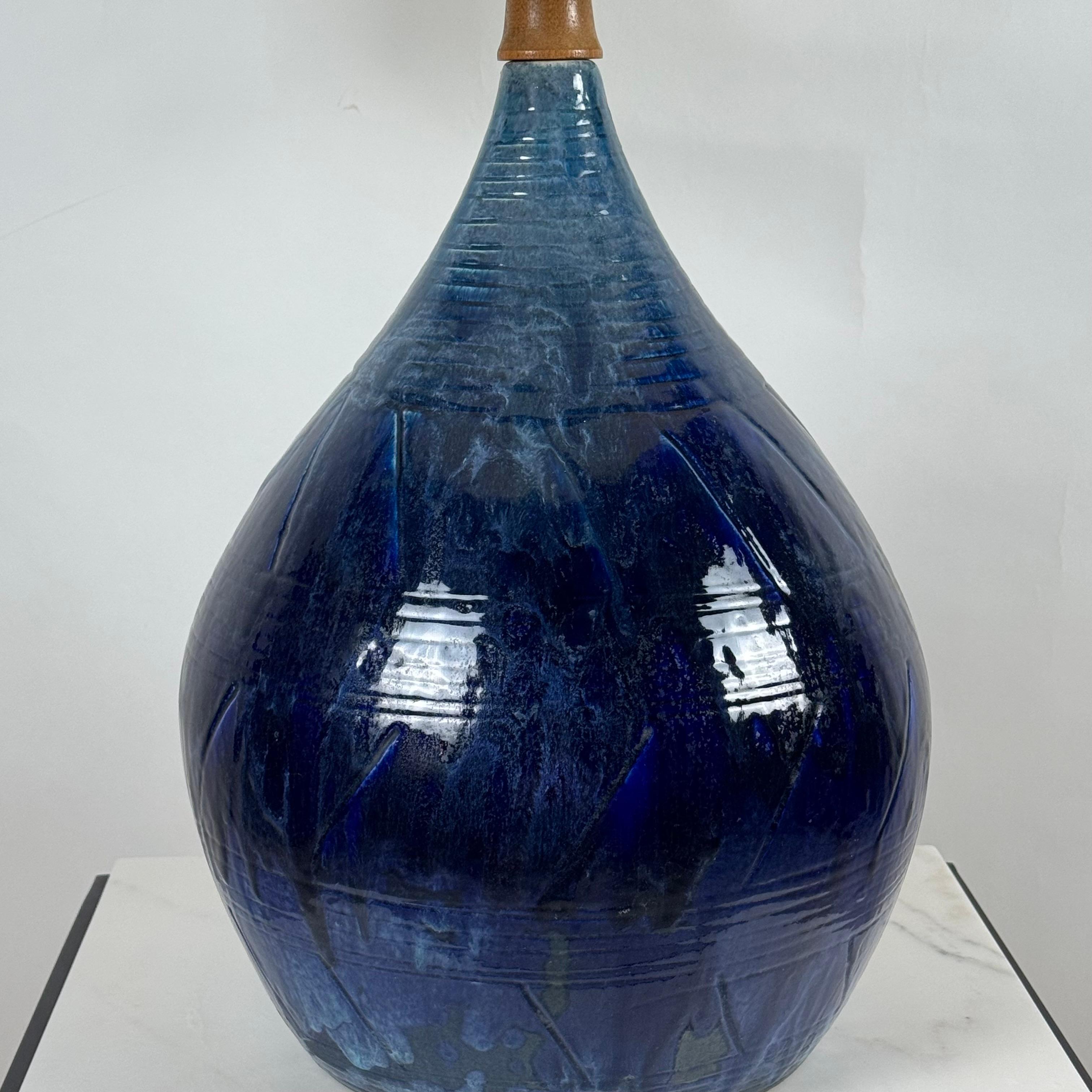 Mid-20th Century Large Whimsical Glazed Ceramic Teardrop Lamp with Original Shade For Sale