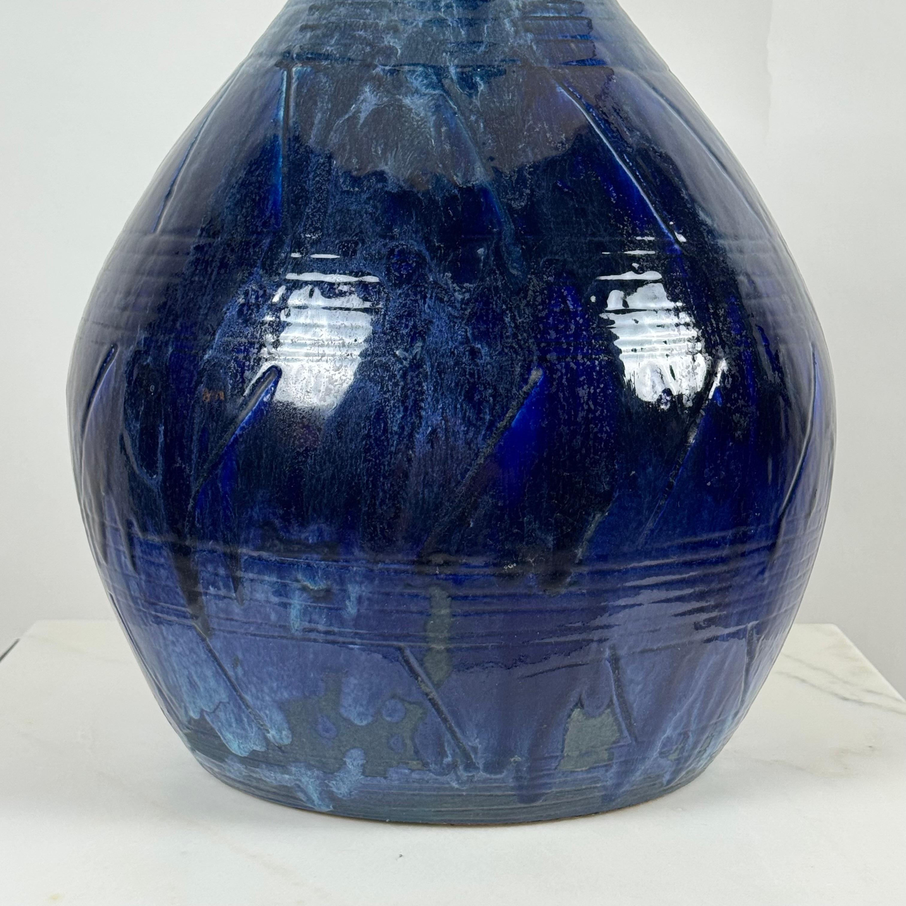 Large Whimsical Glazed Ceramic Teardrop Lamp with Original Shade For Sale 1