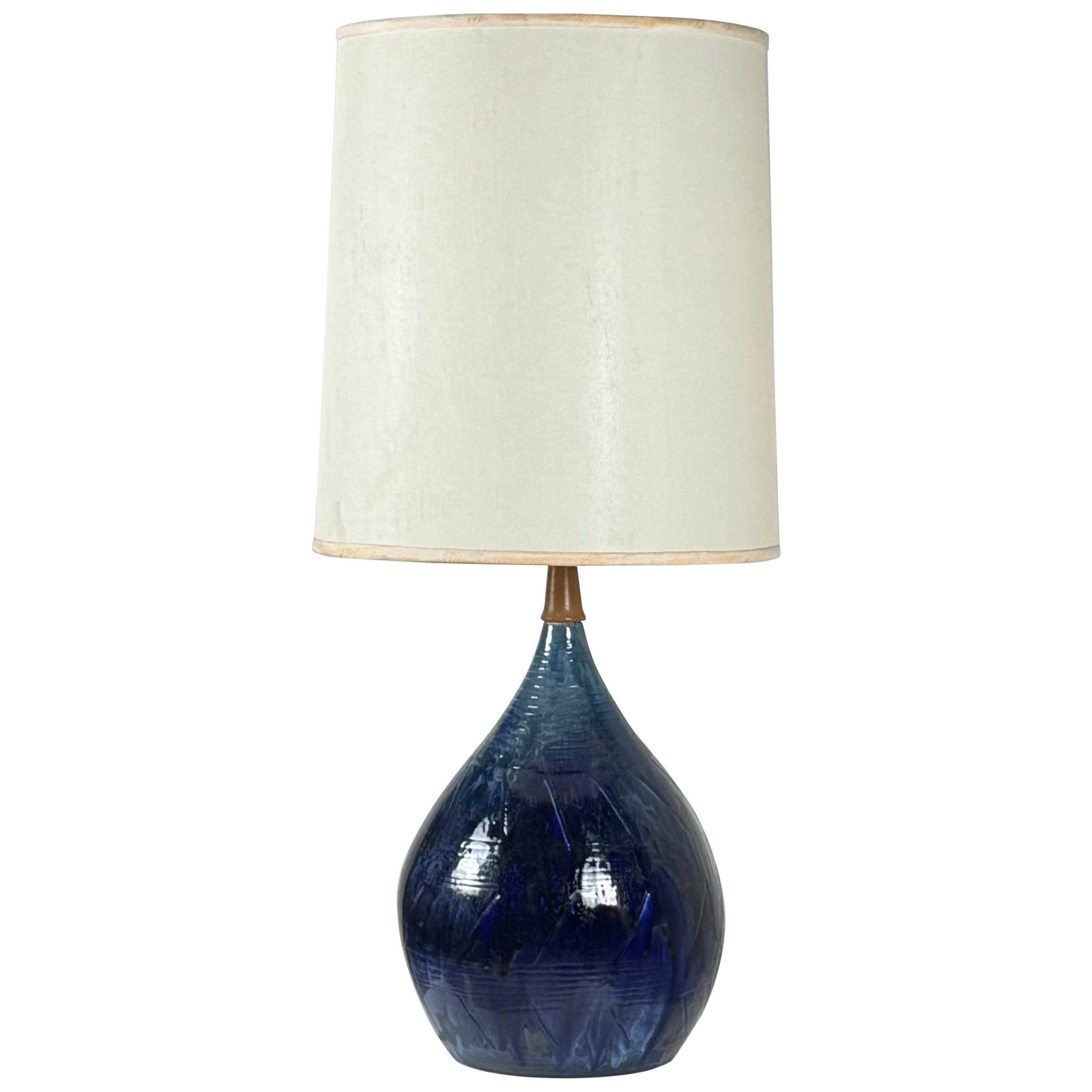 Large Whimsical Glazed Ceramic Teardrop Lamp with Original Shade For Sale
