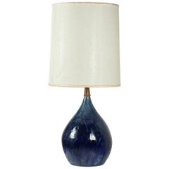 Large Whimsical Glazed Ceramic Teardrop Lamp with Original Shade