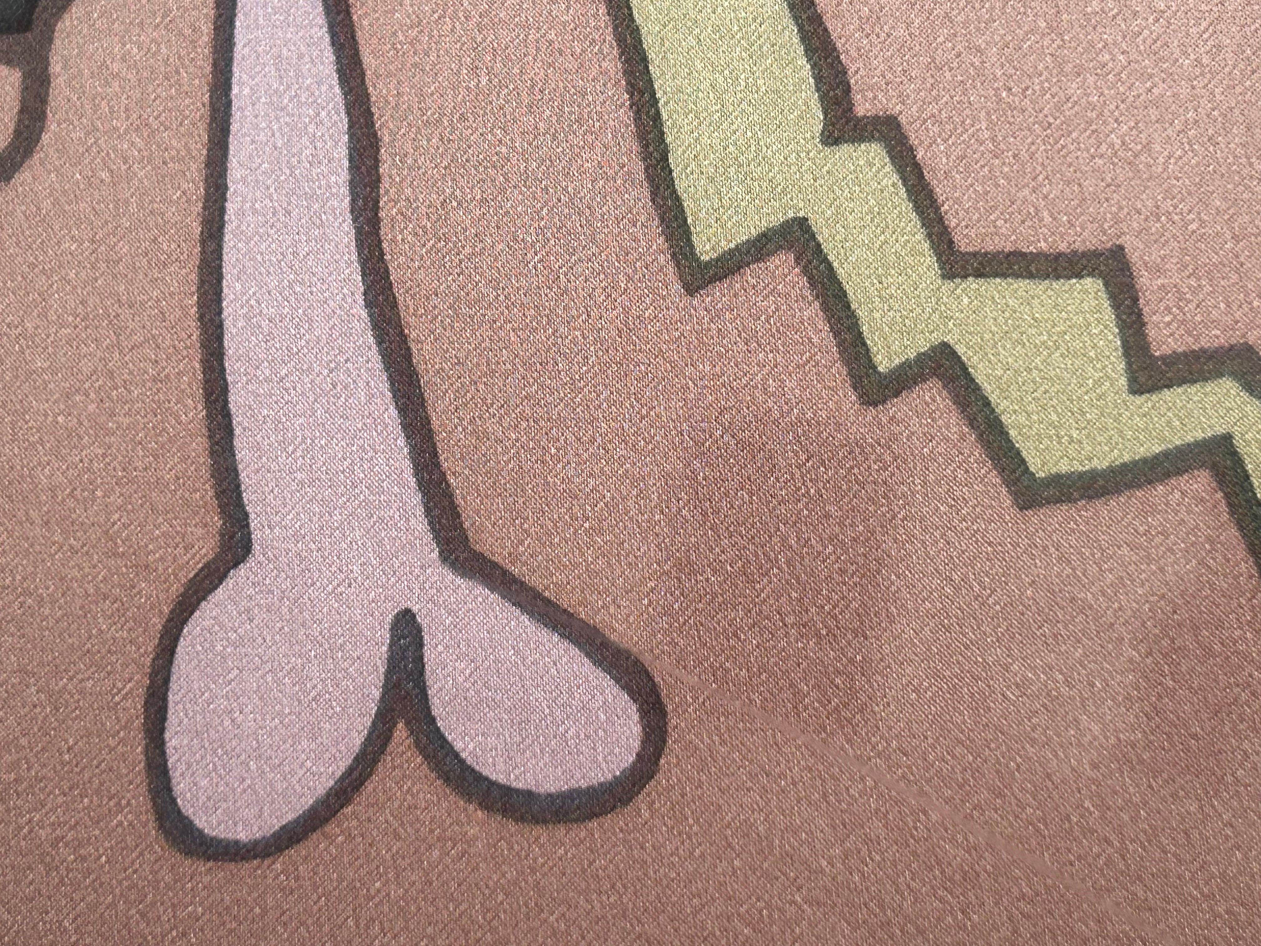 Große skurrile Grafik in gedruckten Farben auf Stoff 1980er Jahre im Angebot 8