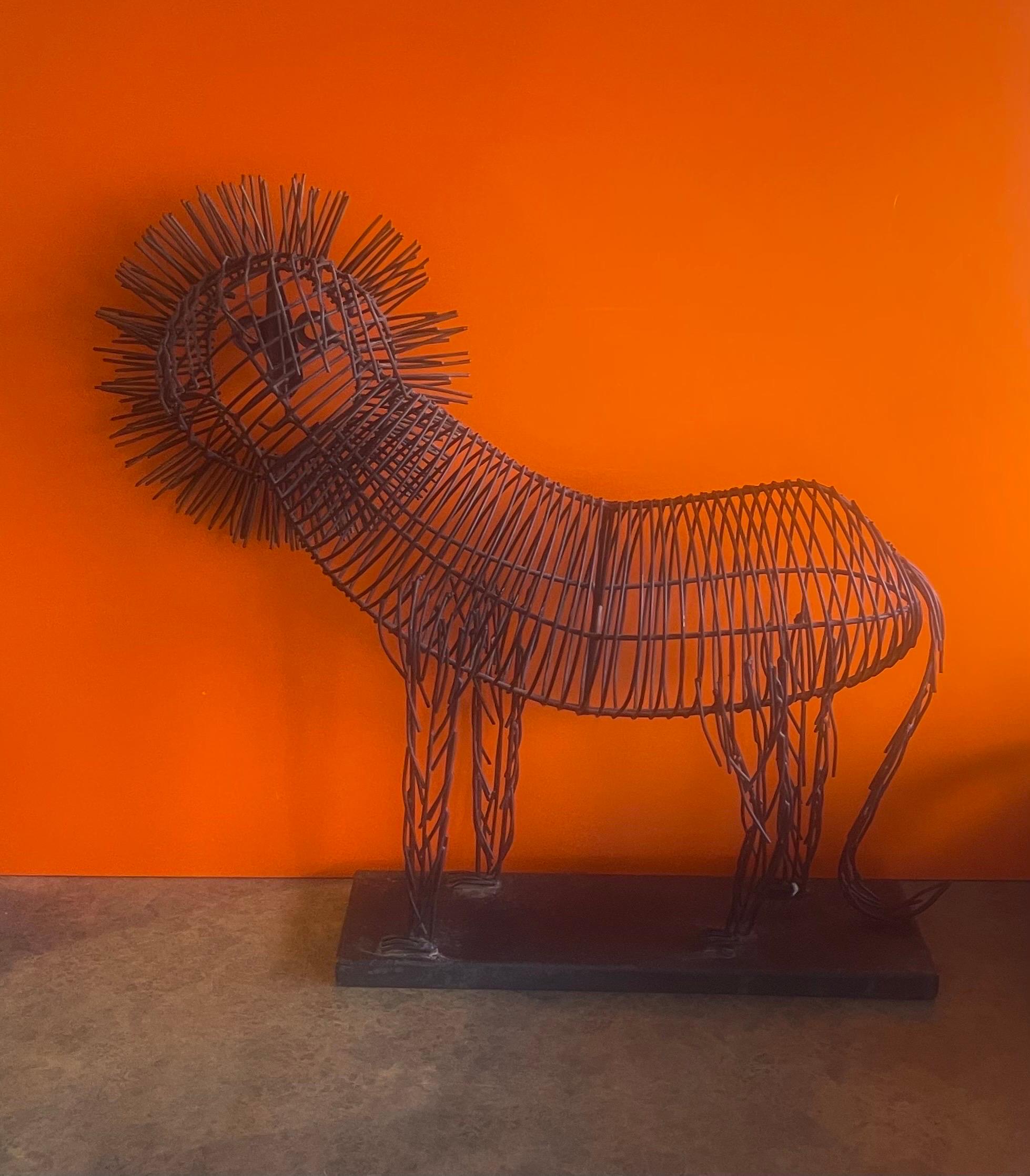 20th Century Large Whimsical Metal Wire Lion Sculpture in the Style of C. Jere For Sale