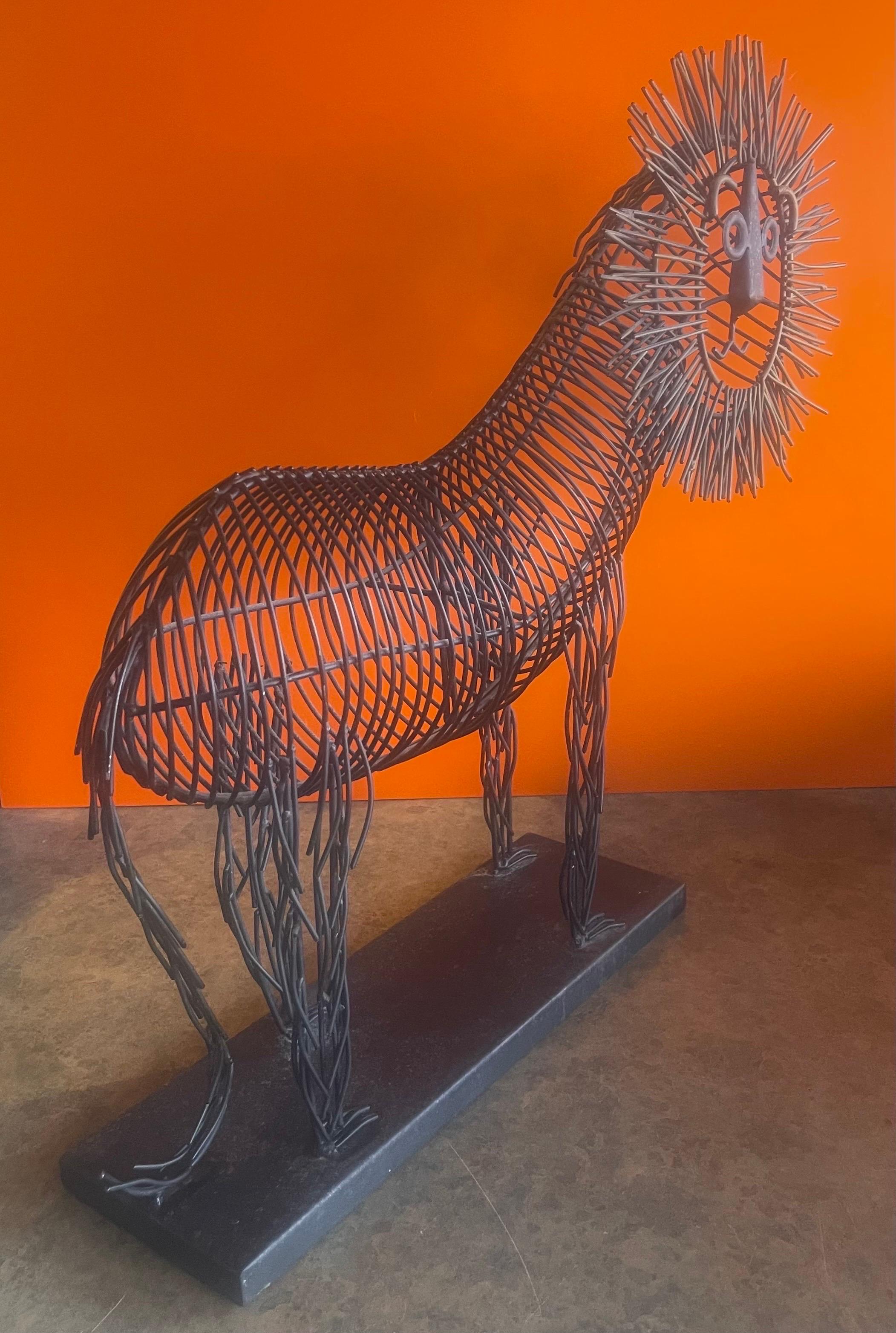 Large Whimsical Metal Wire Lion Sculpture in the Style of C. Jere For Sale 1