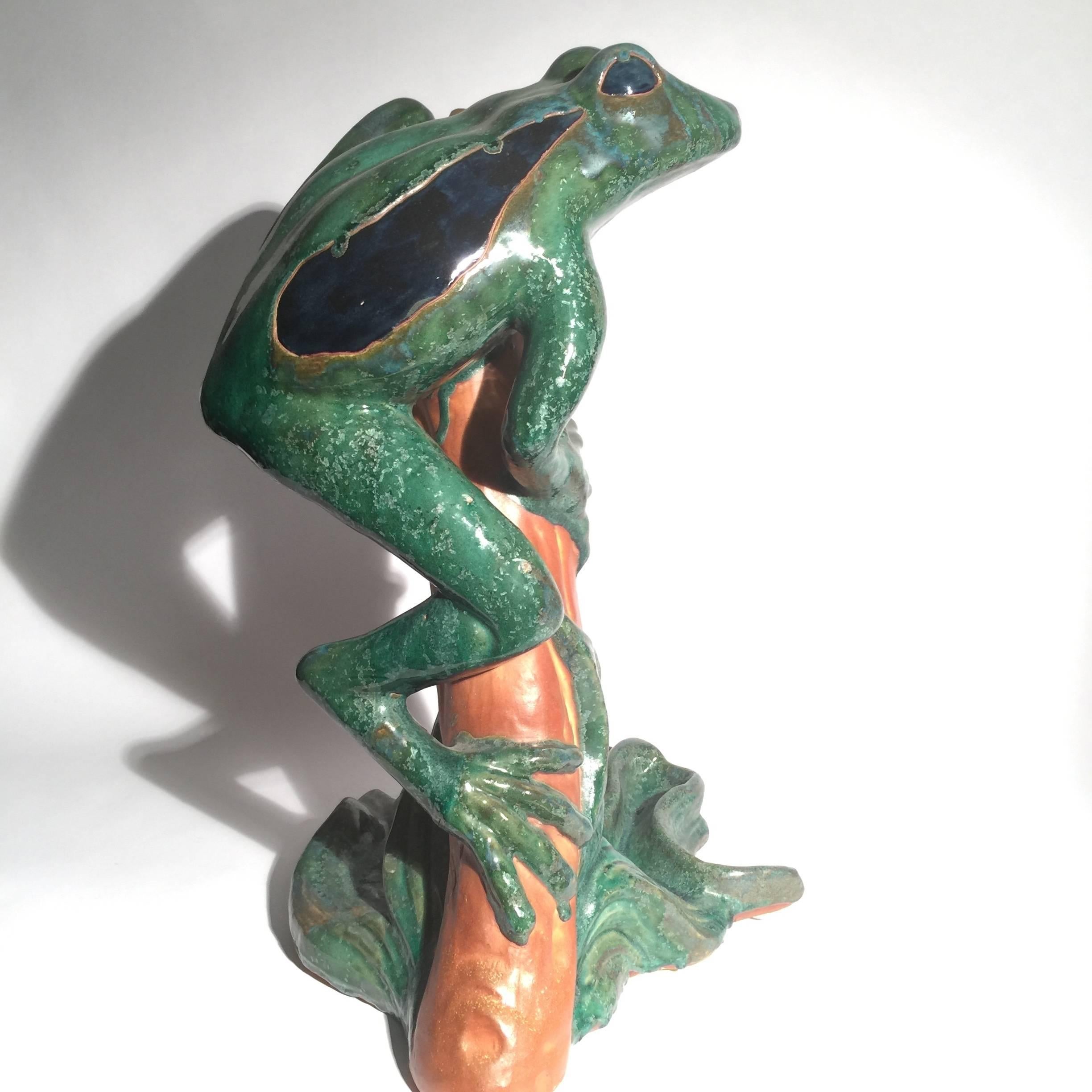 Mid-Century Modern Large Whimsical Midcentury Faience Sculpture of a Frog