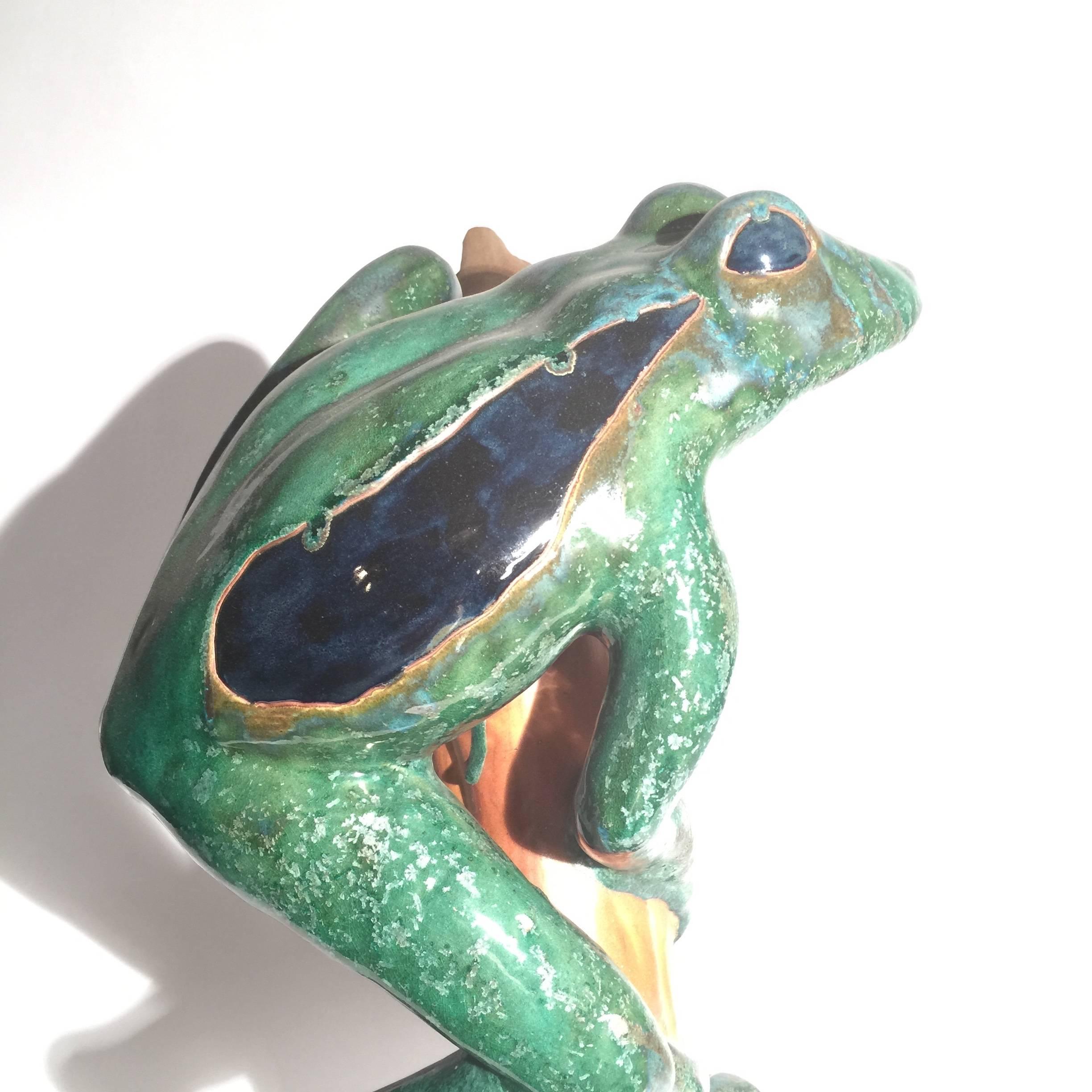 Large Whimsical Midcentury Faience Sculpture of a Frog In Good Condition In Lambertville, NJ