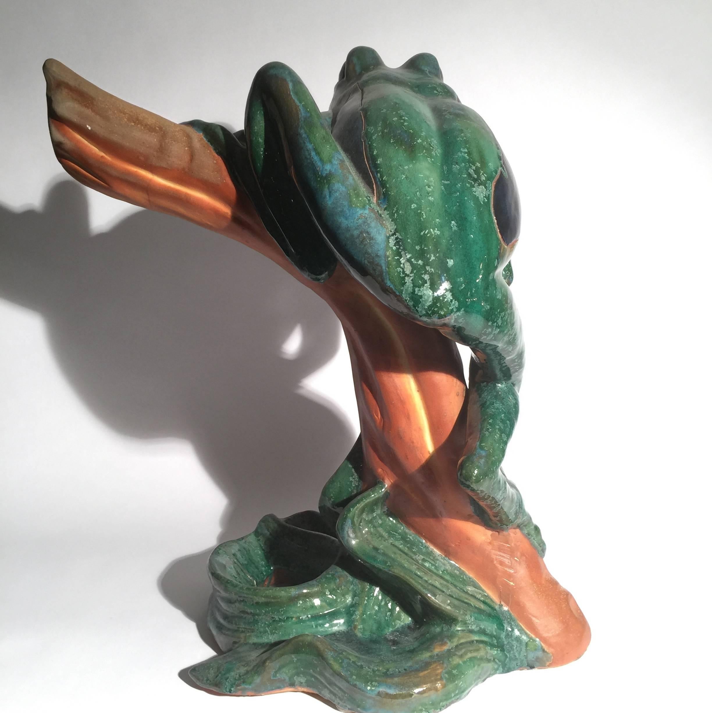 20th Century Large Whimsical Midcentury Faience Sculpture of a Frog
