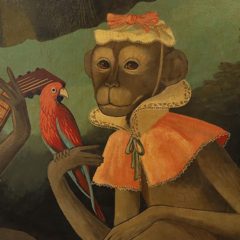 Large Whimsical Oil Painting on Canvas of Monkeys by William Skilling