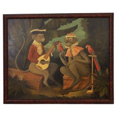Large Whimsical Oil Painting on Canvas of Monkeys by William Skilling