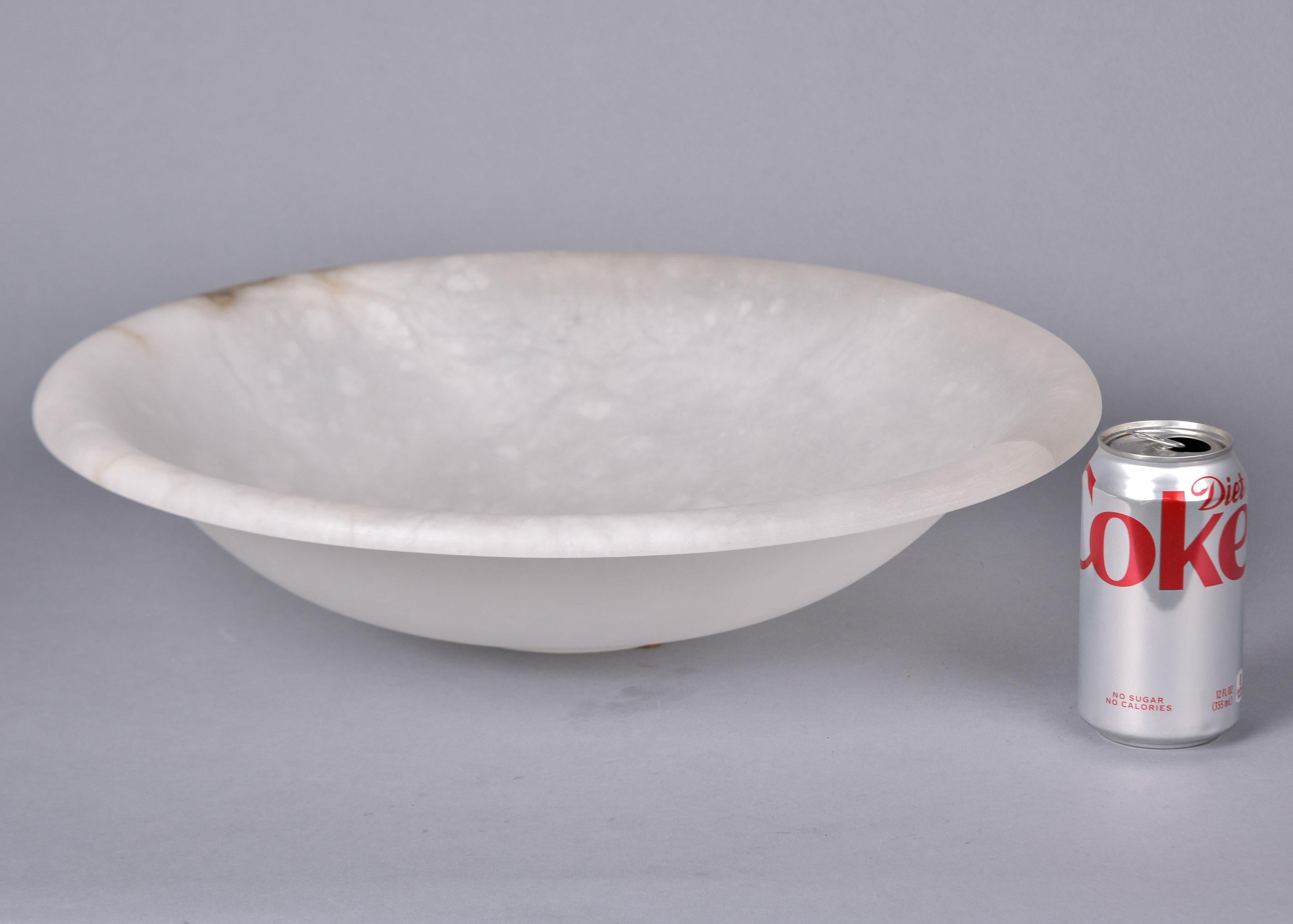 Mid-Century Modern Large White Alabaster Bowl with Minimal Brown Veining For Sale