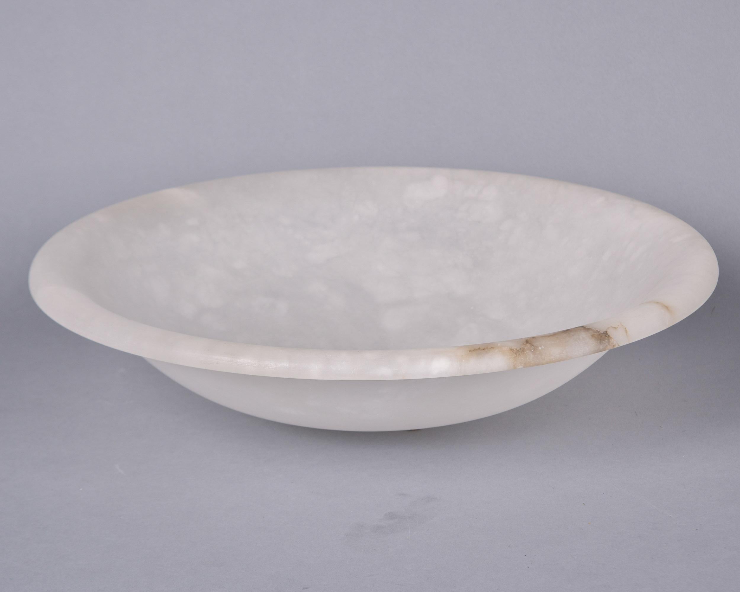 Contemporary Large White Alabaster Bowl with Minimal Brown Veining For Sale