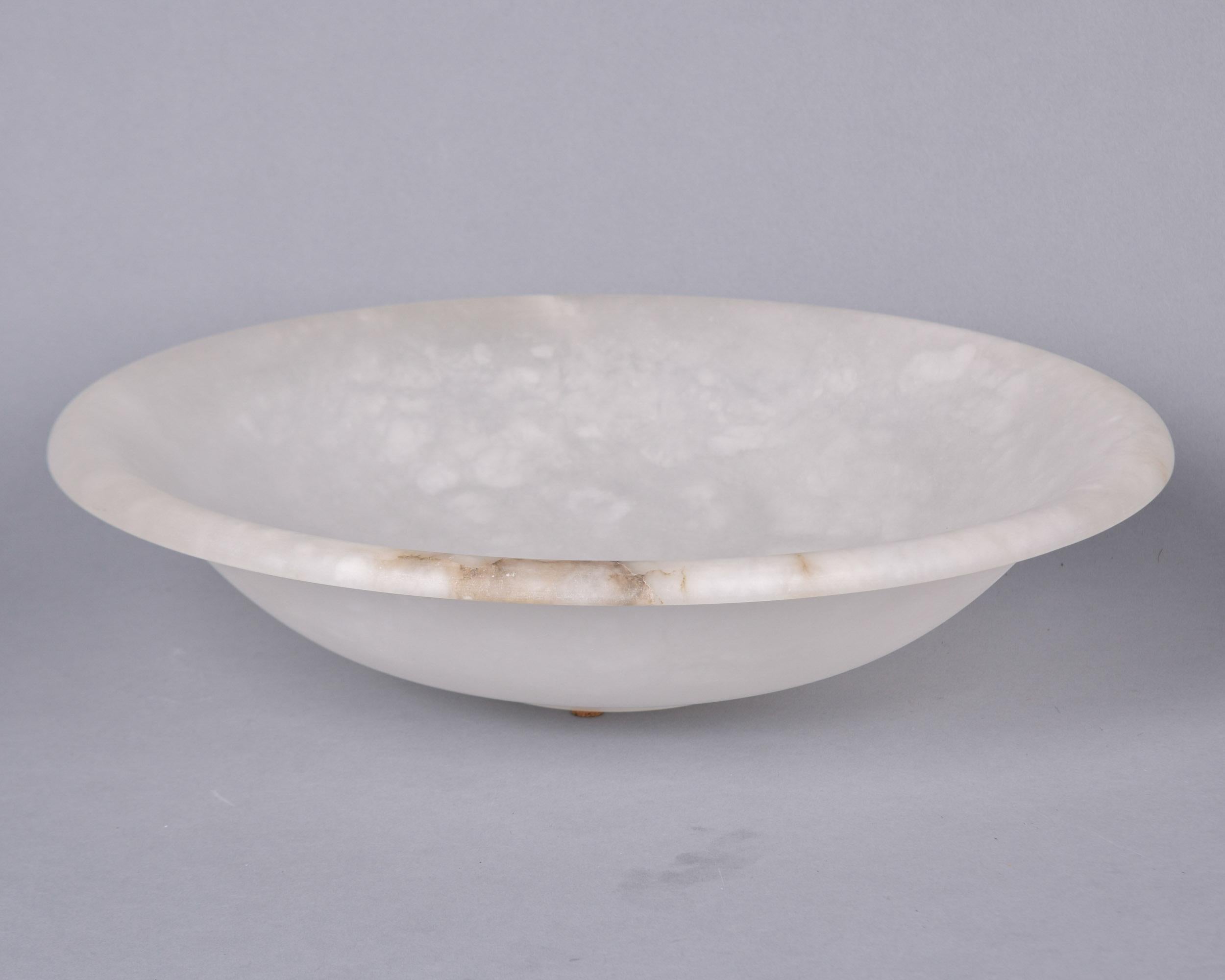 Large White Alabaster Bowl with Minimal Brown Veining For Sale 1