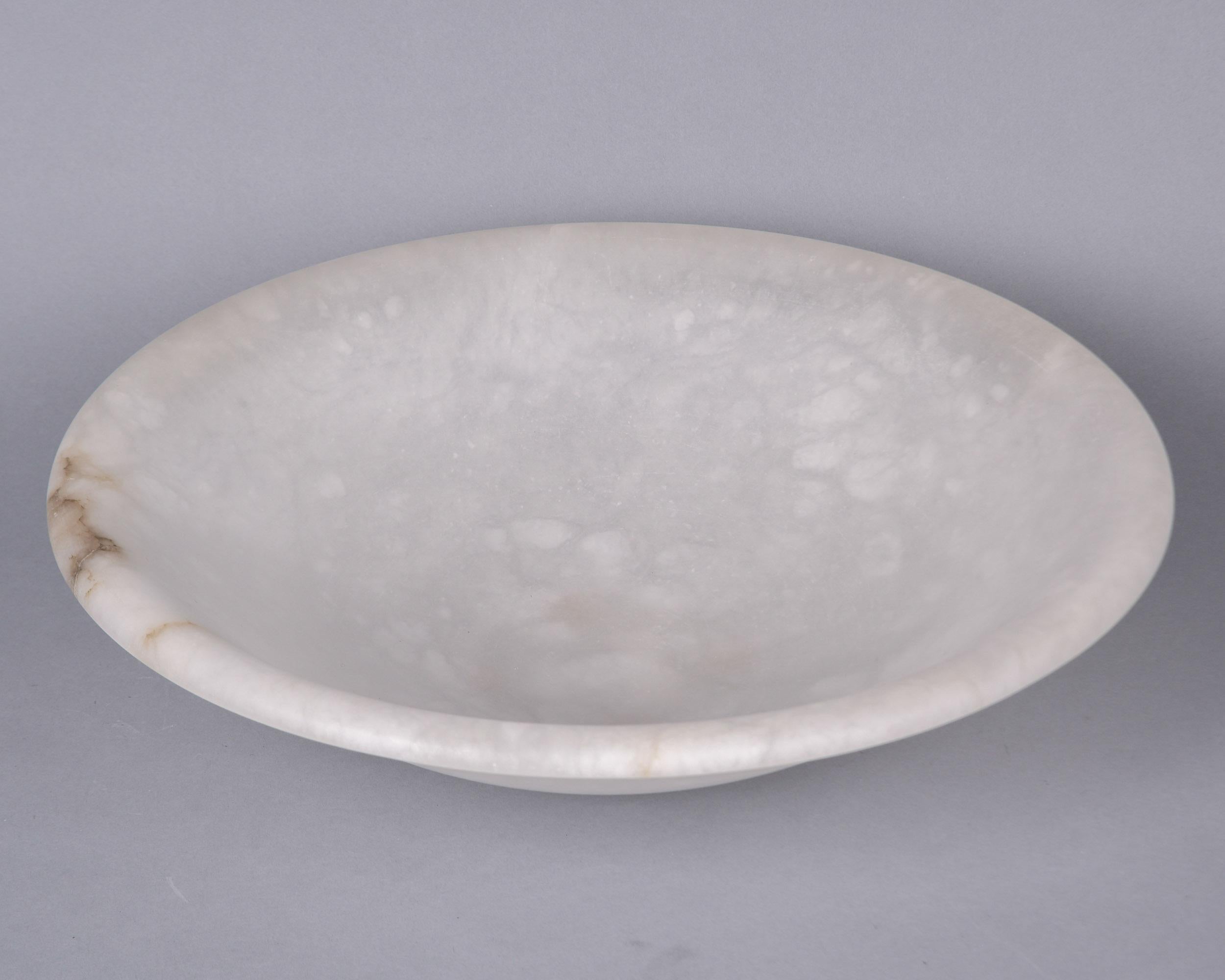 Large White Alabaster Bowl with Minimal Brown Veining For Sale 2
