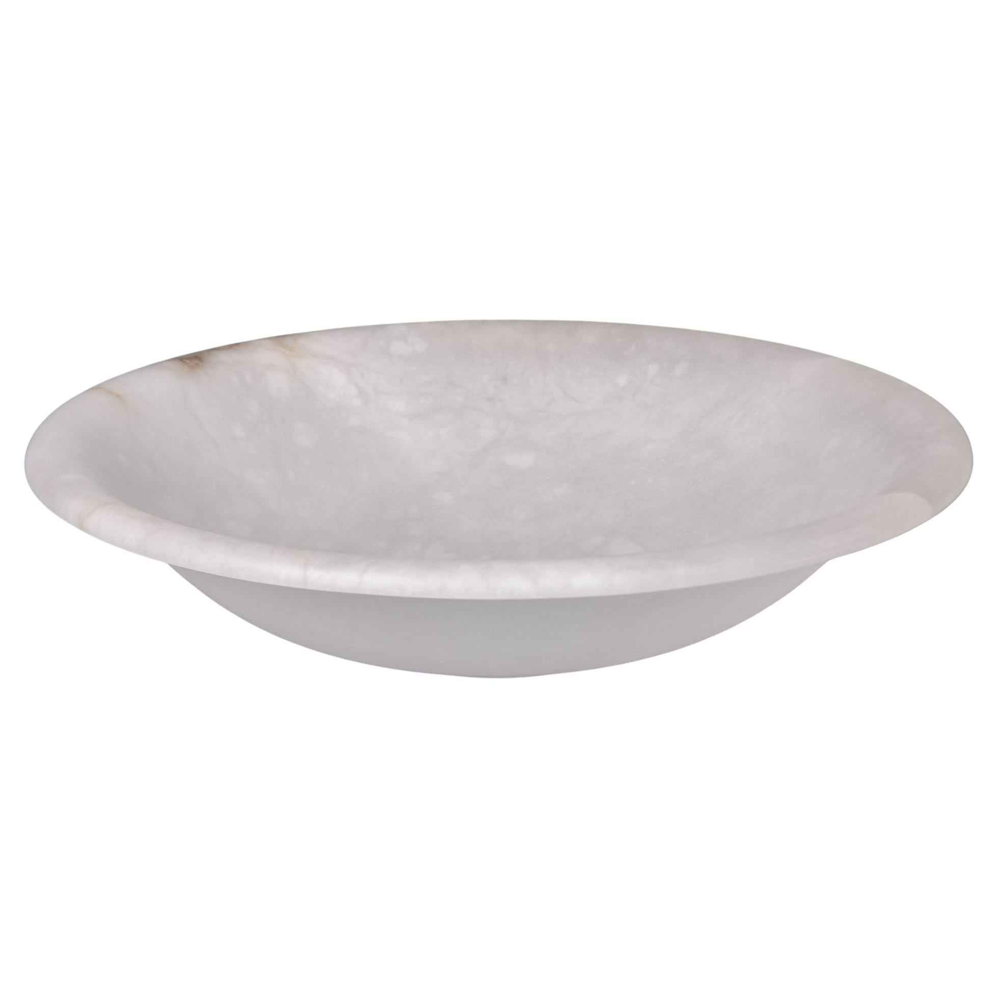 Large White Alabaster Bowl with Minimal Brown Veining For Sale