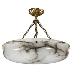 Large White Alabaster Pendant Chandelier with Black Veining, Sweden, circa 1920 Large White Alabaster Pendant Chandelier with Black Veining, Sweden, circa 1920